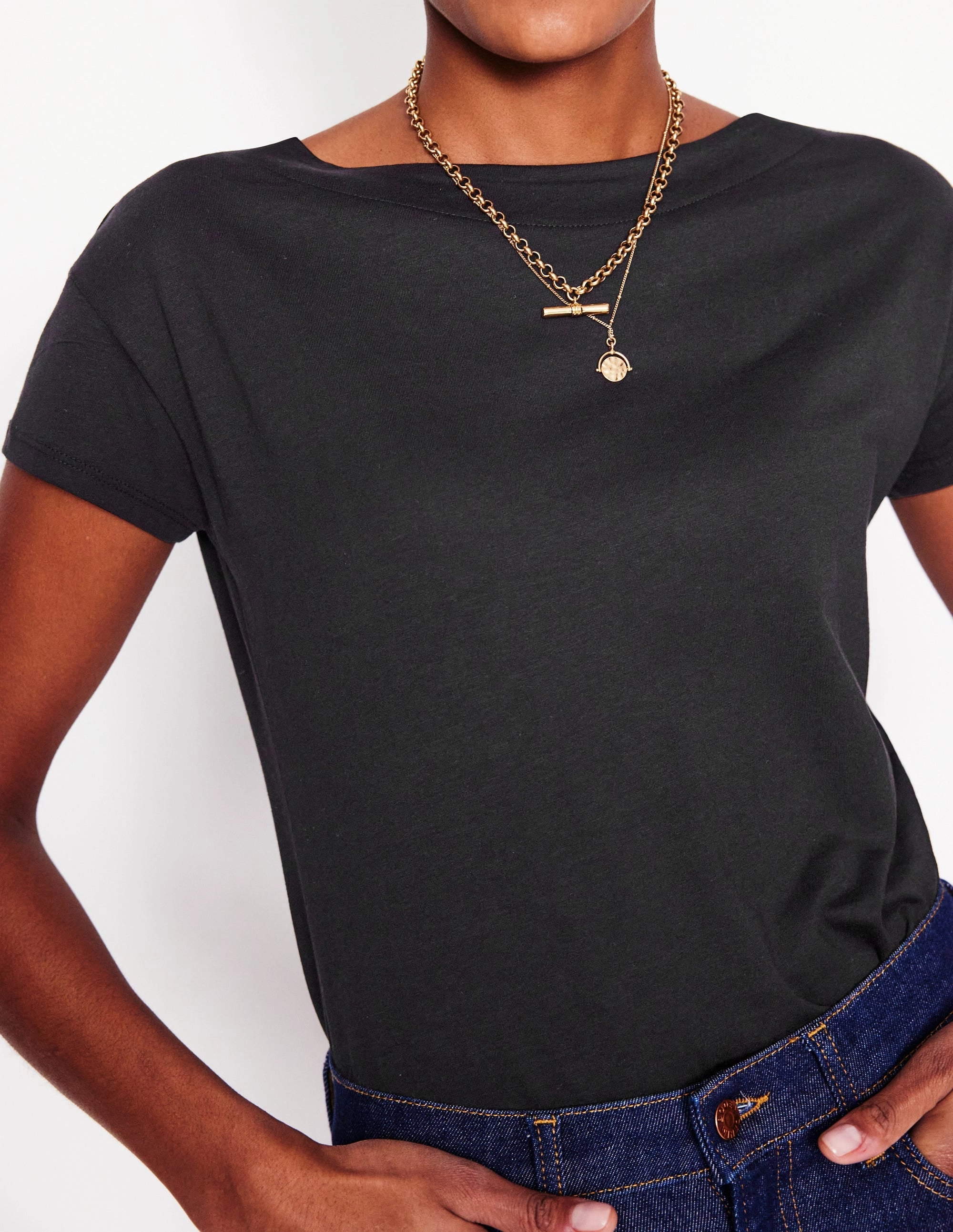 Supersoft Boat Neck T-Shirt-Black High Neck Design