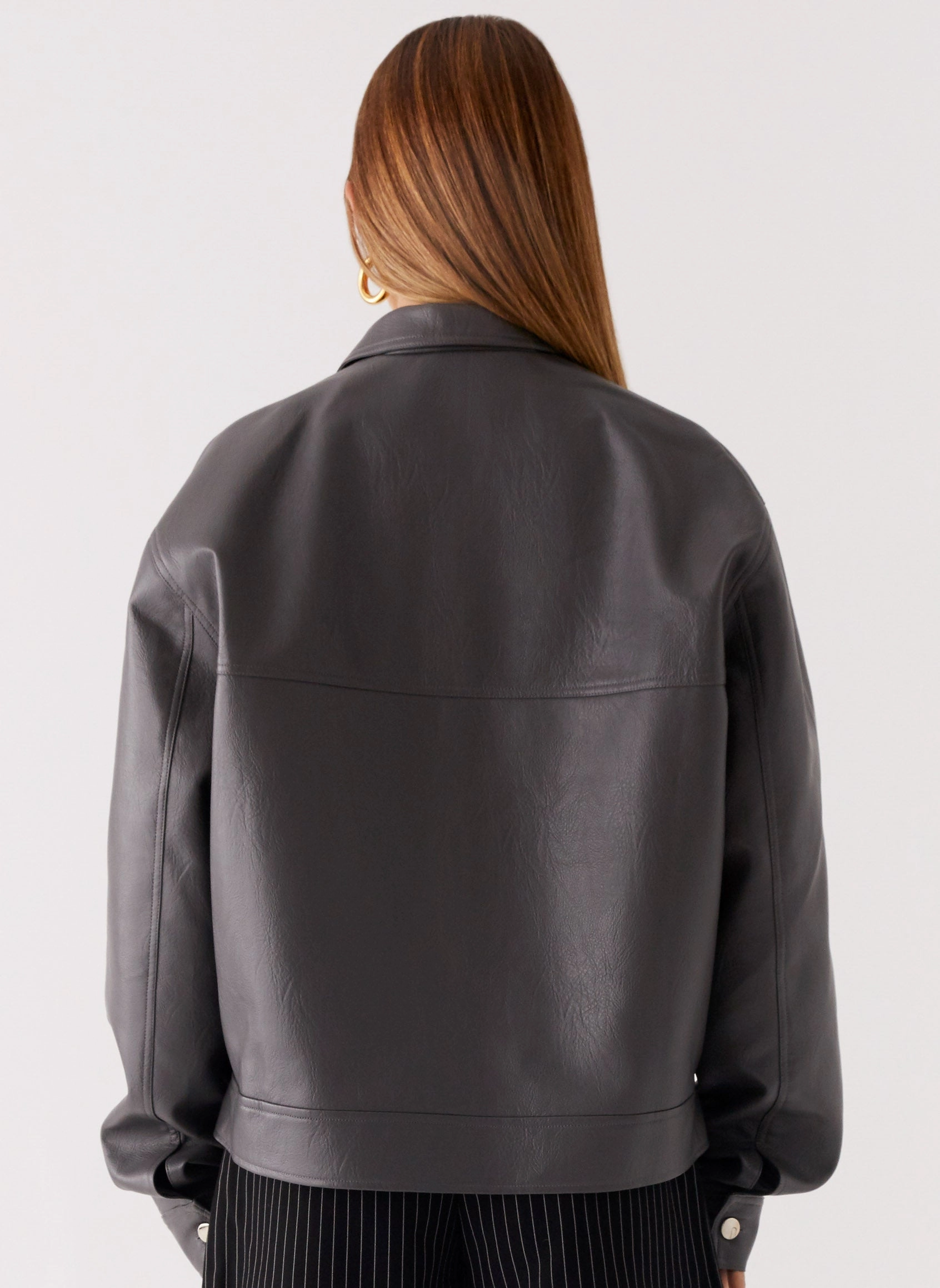 Lula Faux Leather Bomber Jacket - Charcoal 360?? Visibility Anti Slip Shoulder Pads
