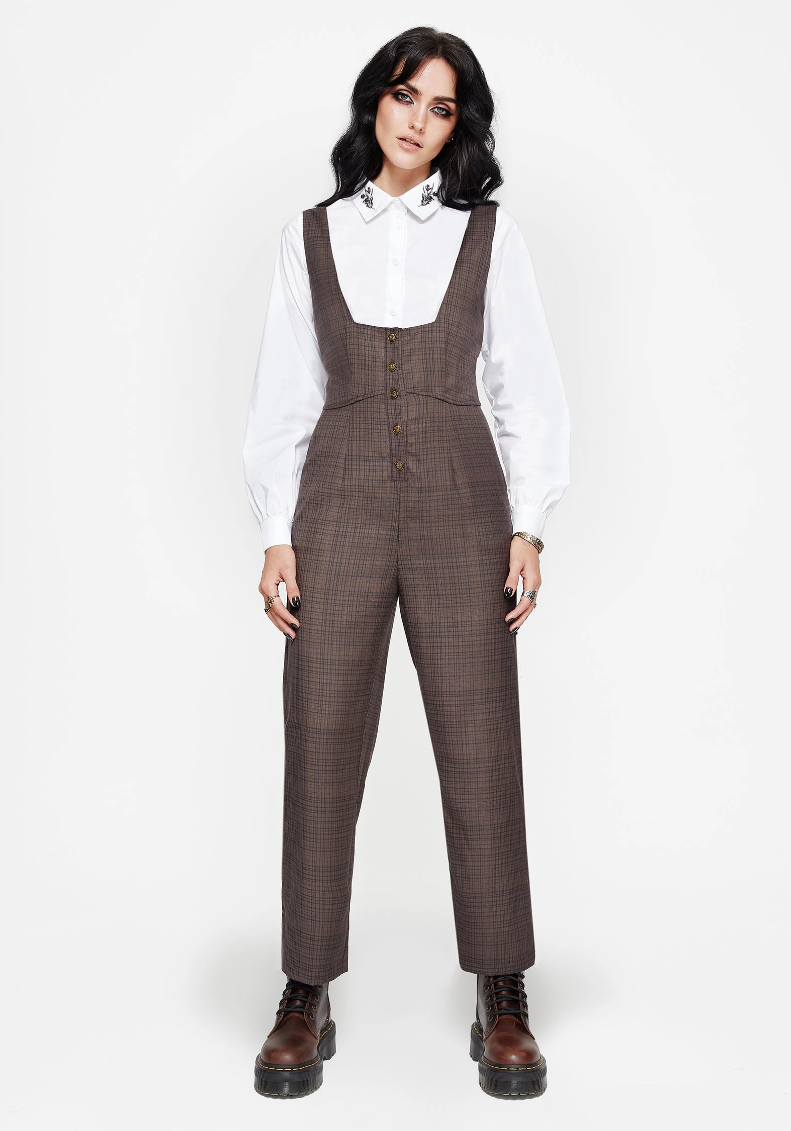 Lamya Check Tailored Straight Leg Suspender Trouser Tailored Wear