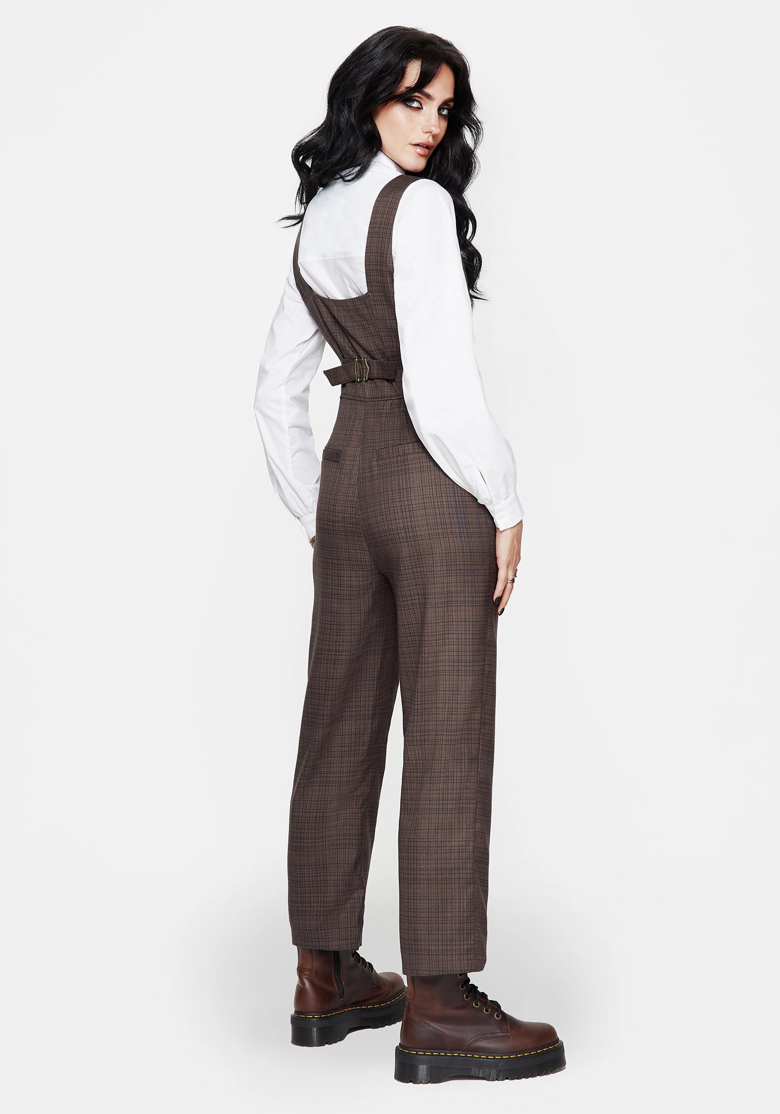 Functional Comfort Wear Movement Fit Lamya Check Tailored Straight Leg Suspender Trouser