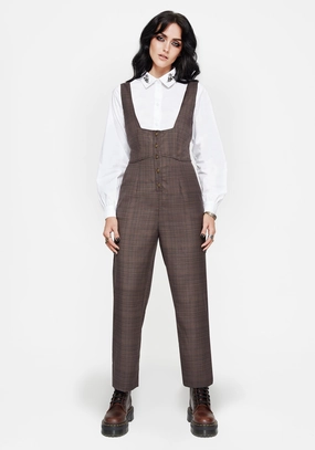 Lamya Check Tailored Straight Leg Suspender Trouser Tailored Wear