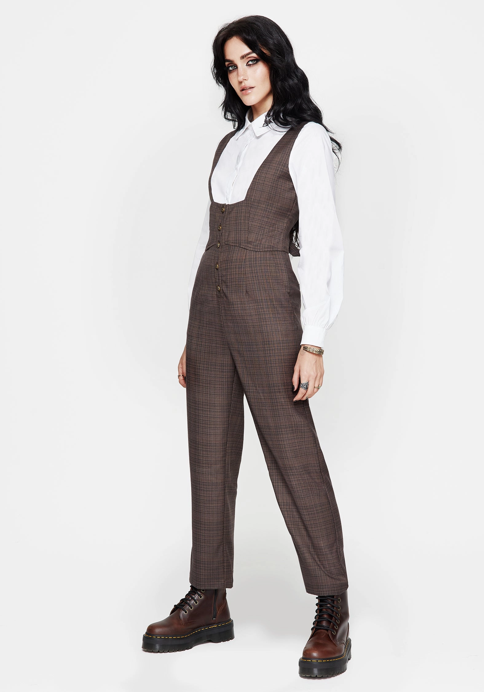 Breathable mesh design Stretch Support Fit Lamya Check Tailored Straight Leg Suspender Trouser