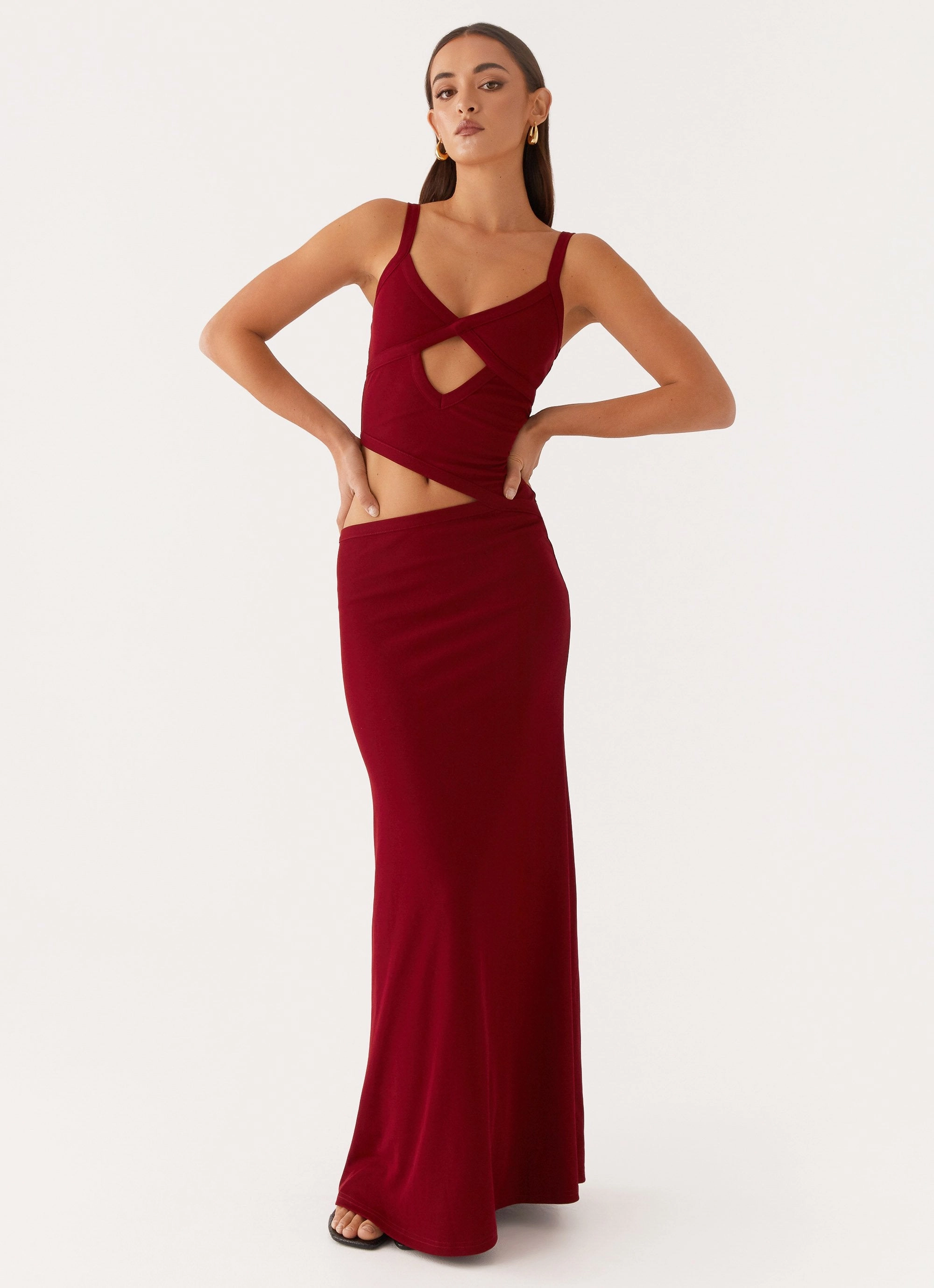 Jocelyn Maxi Dress - Maroon Skirt Flare