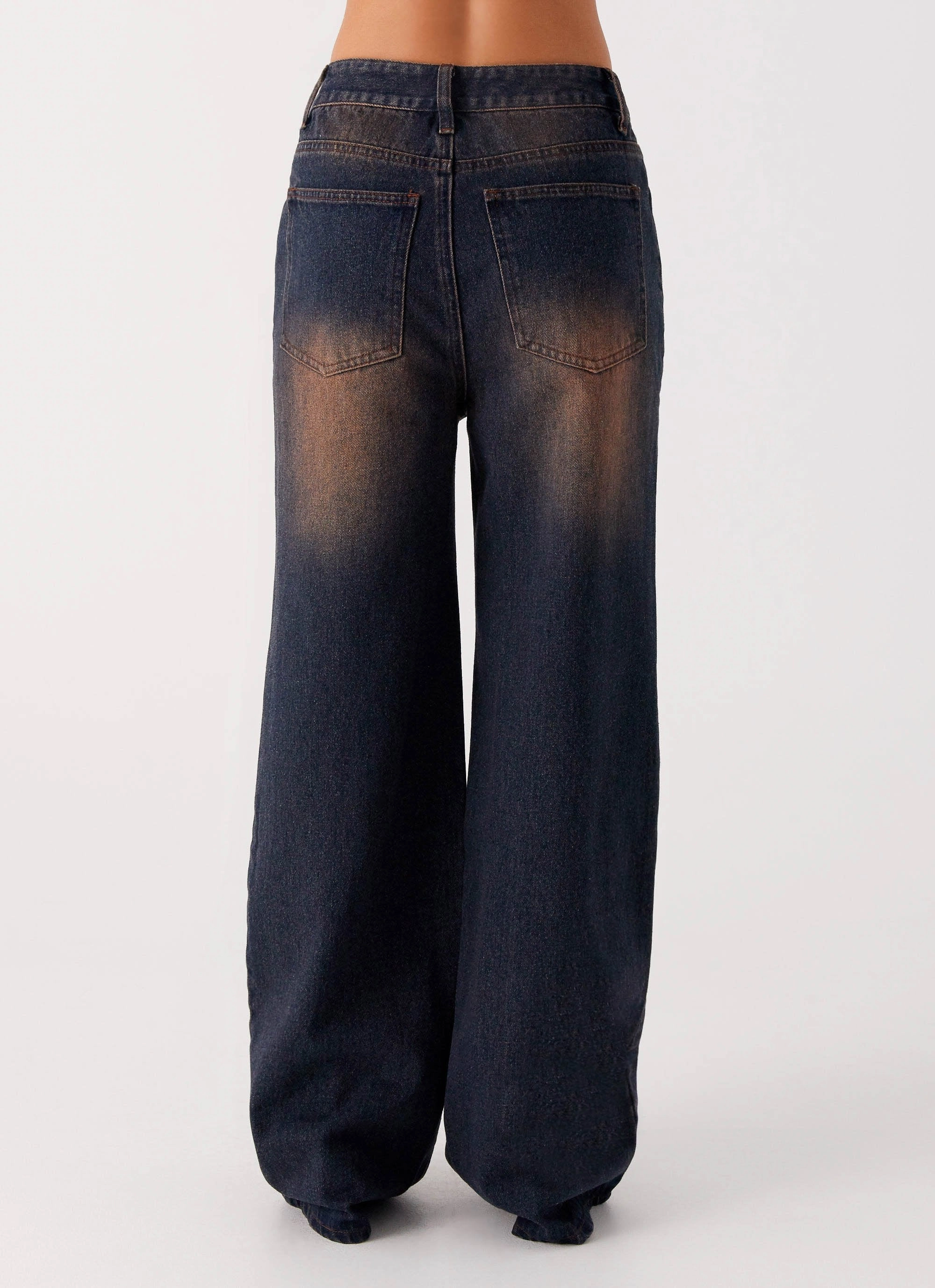 Back Again Straight Leg Denim Jeans - Brown Blue Acid Wash Easy Pair Go-To Choice