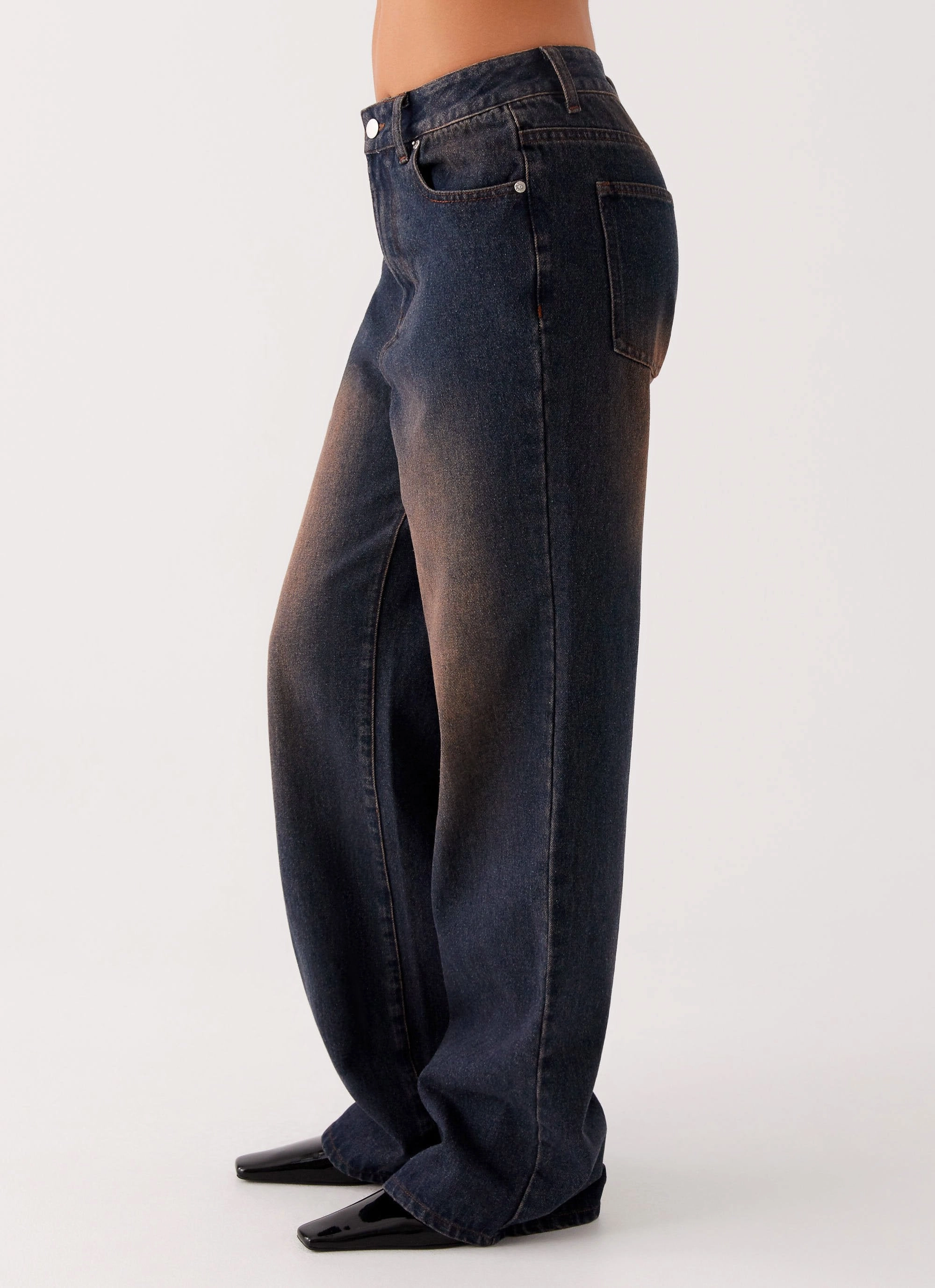 Back Again Straight Leg Denim Jeans - Brown Blue Acid Wash Relaxed Aesthetic Neutral design