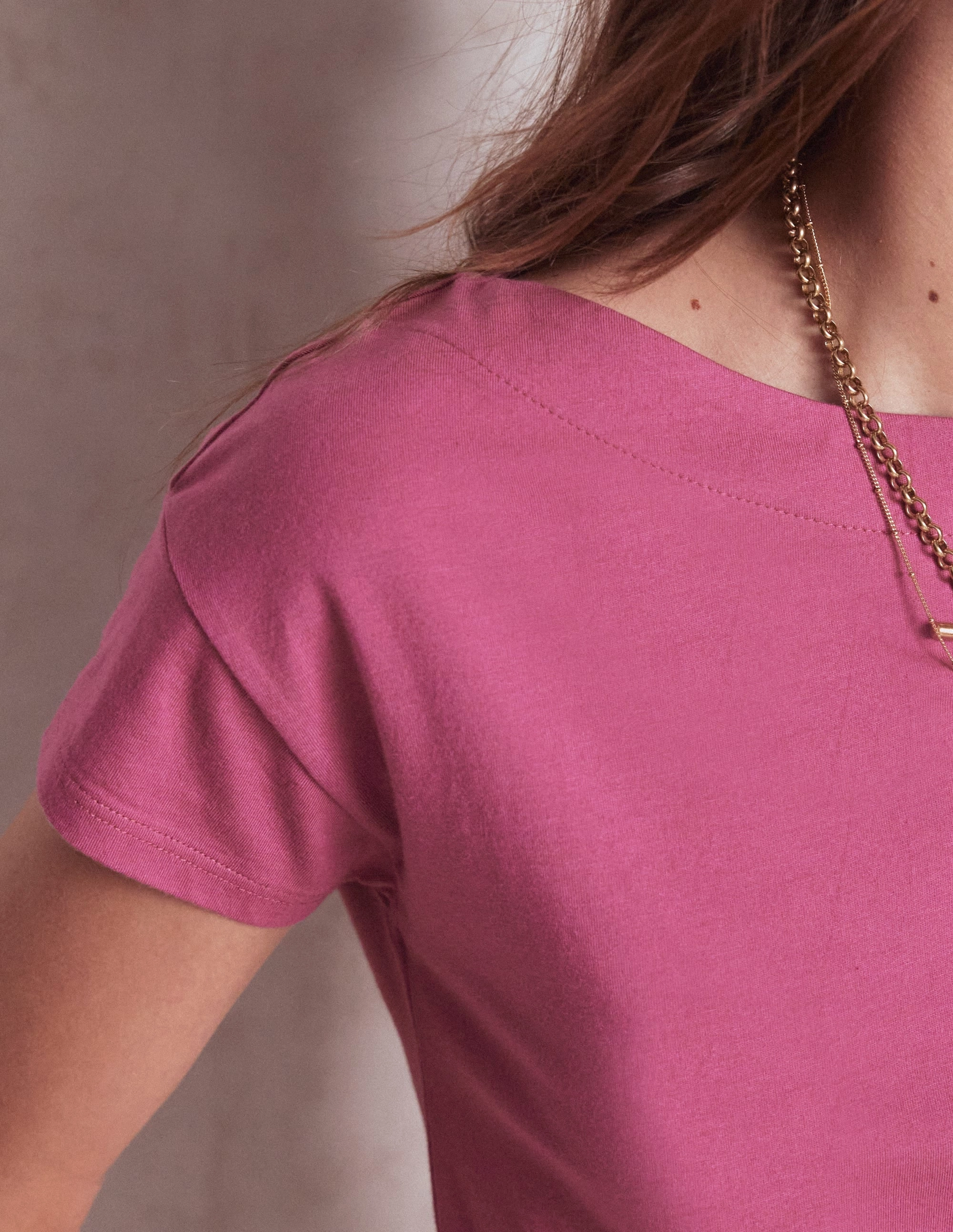 Loose Sweater Stretchable Blend Supersoft Boat Neck T-Shirt-Purple Damson