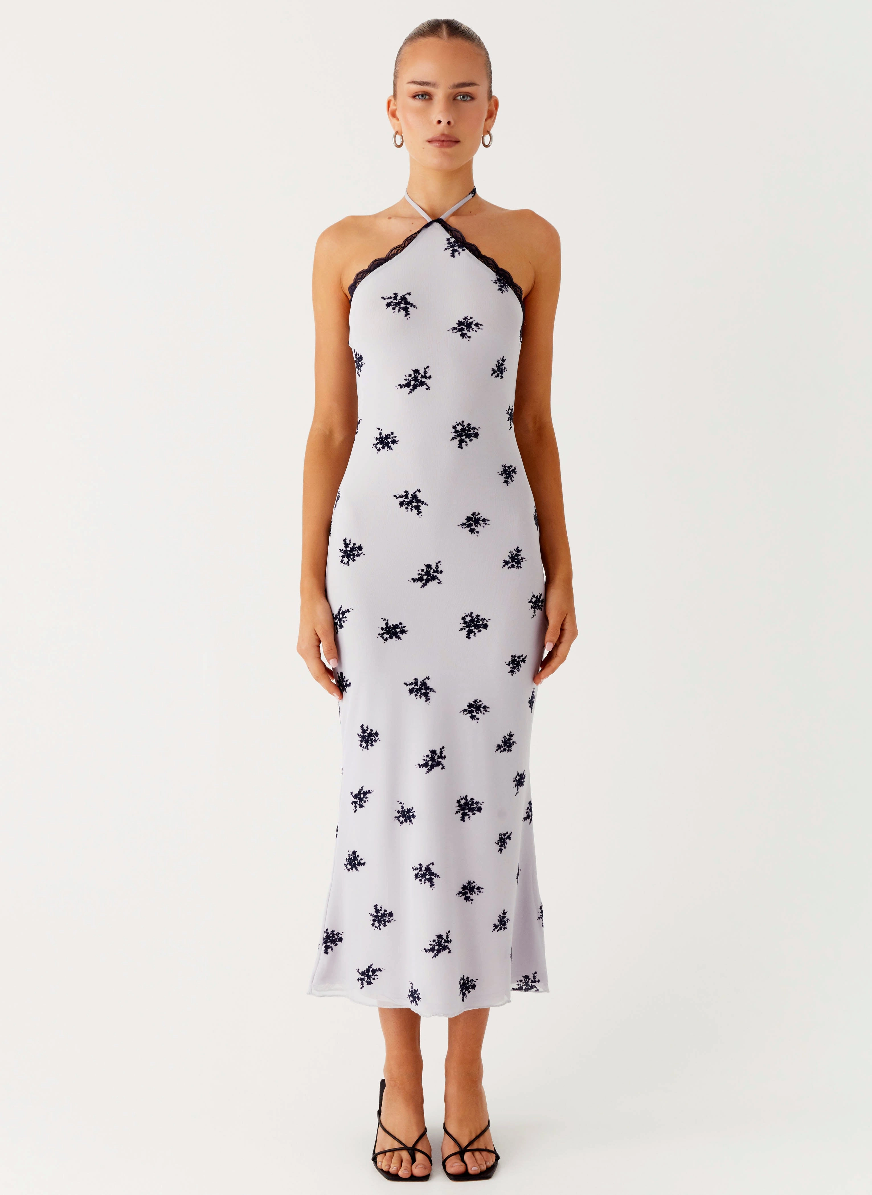 Timeless Cut Formal Look Nestel Flock Halter Midi Dress - Lilac