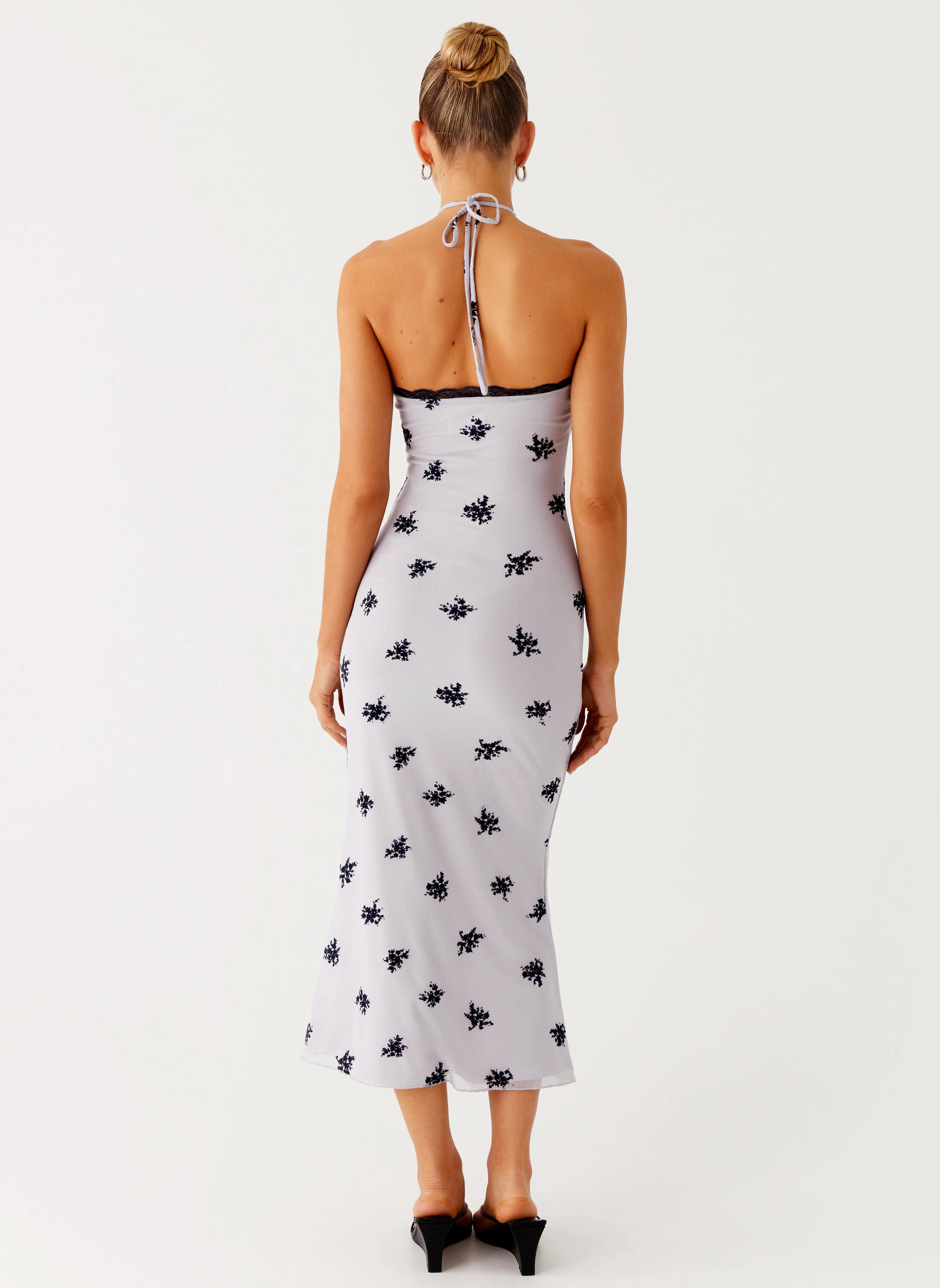 Nestel Flock Halter Midi Dress - Lilac Red Carpet AntiPillTreatment