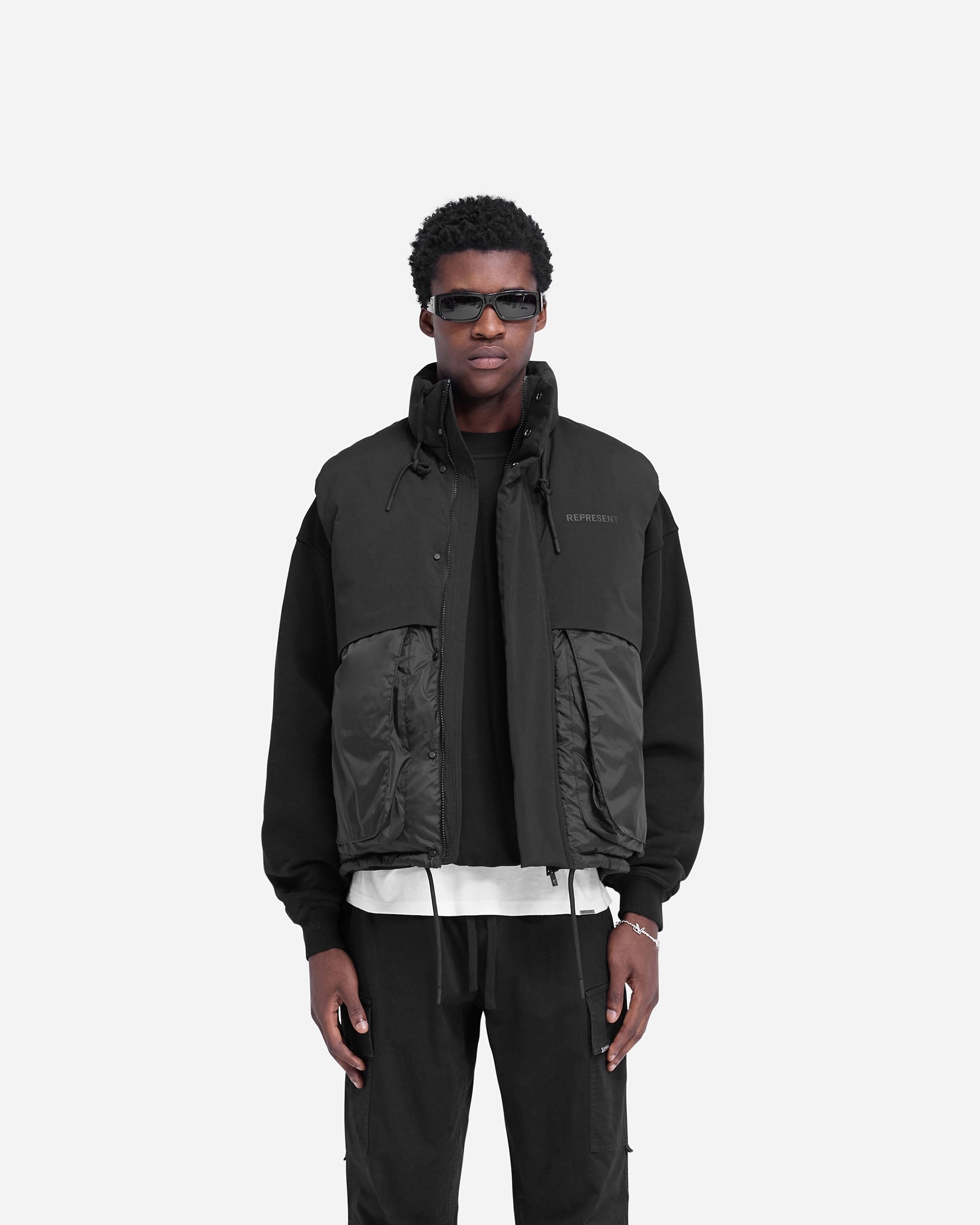 Layered Puffer Gilet - Jet Black Light Diffusing Fabric