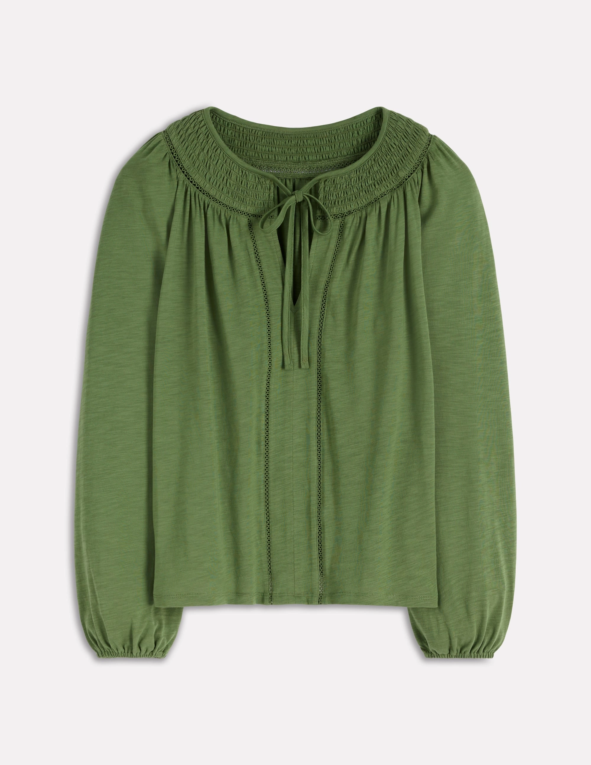 Georgia Smocked Jersey Top-Safari Green Active Wear