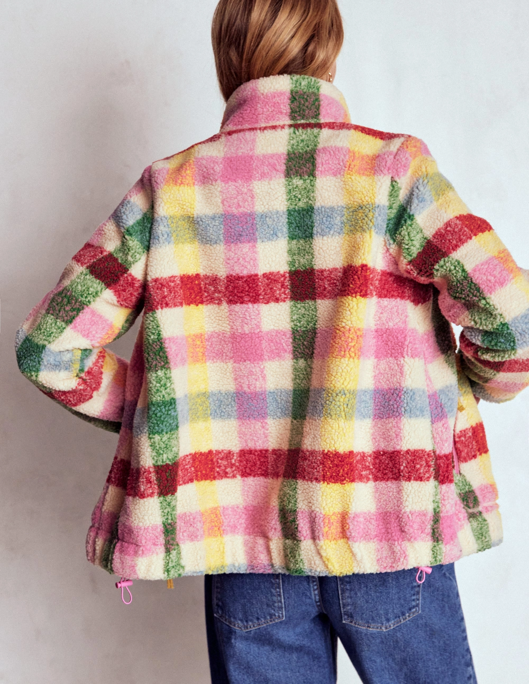 SoftshellTexture High Collar Structure Westminster Borg Jacket-Multi, Check