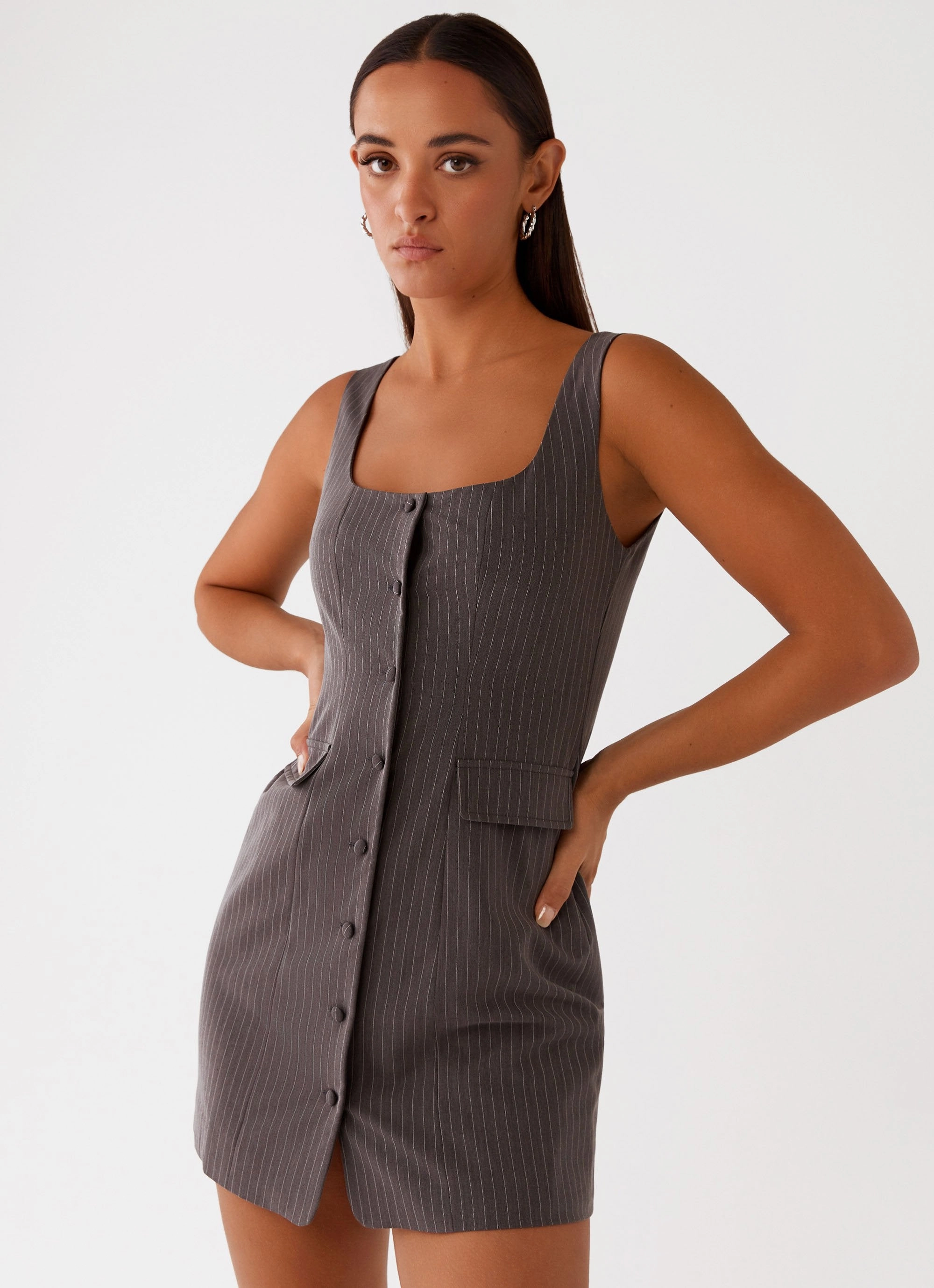 Smooth Edge Fit Choice Westwood Mini Dress - Grey Pinstripe