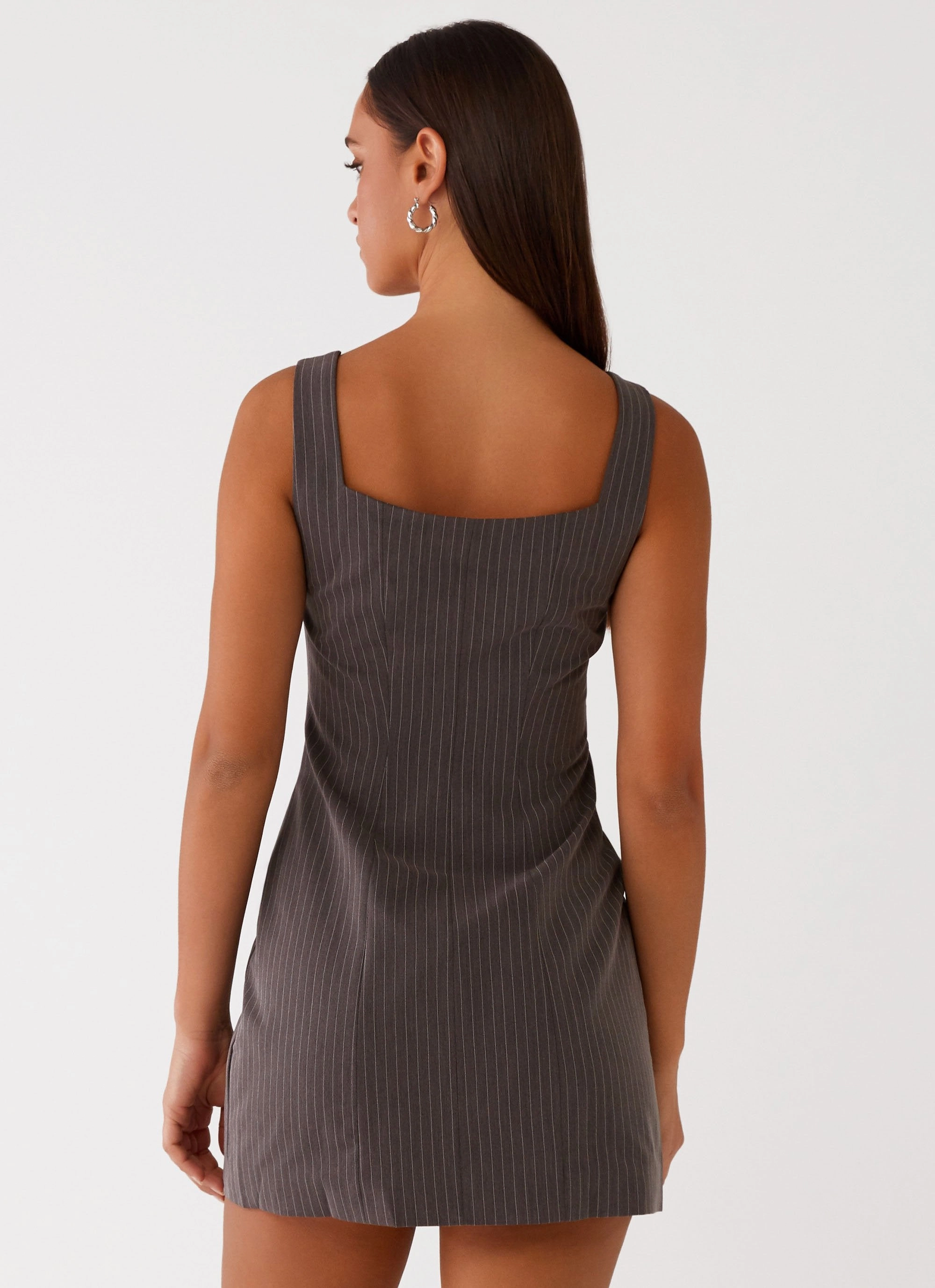 Westwood Mini Dress - Grey Pinstripe Silky Finish Vibrant Form
