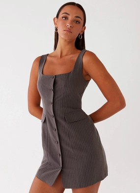 Soft Movement Westwood Mini Dress - Grey Pinstripe