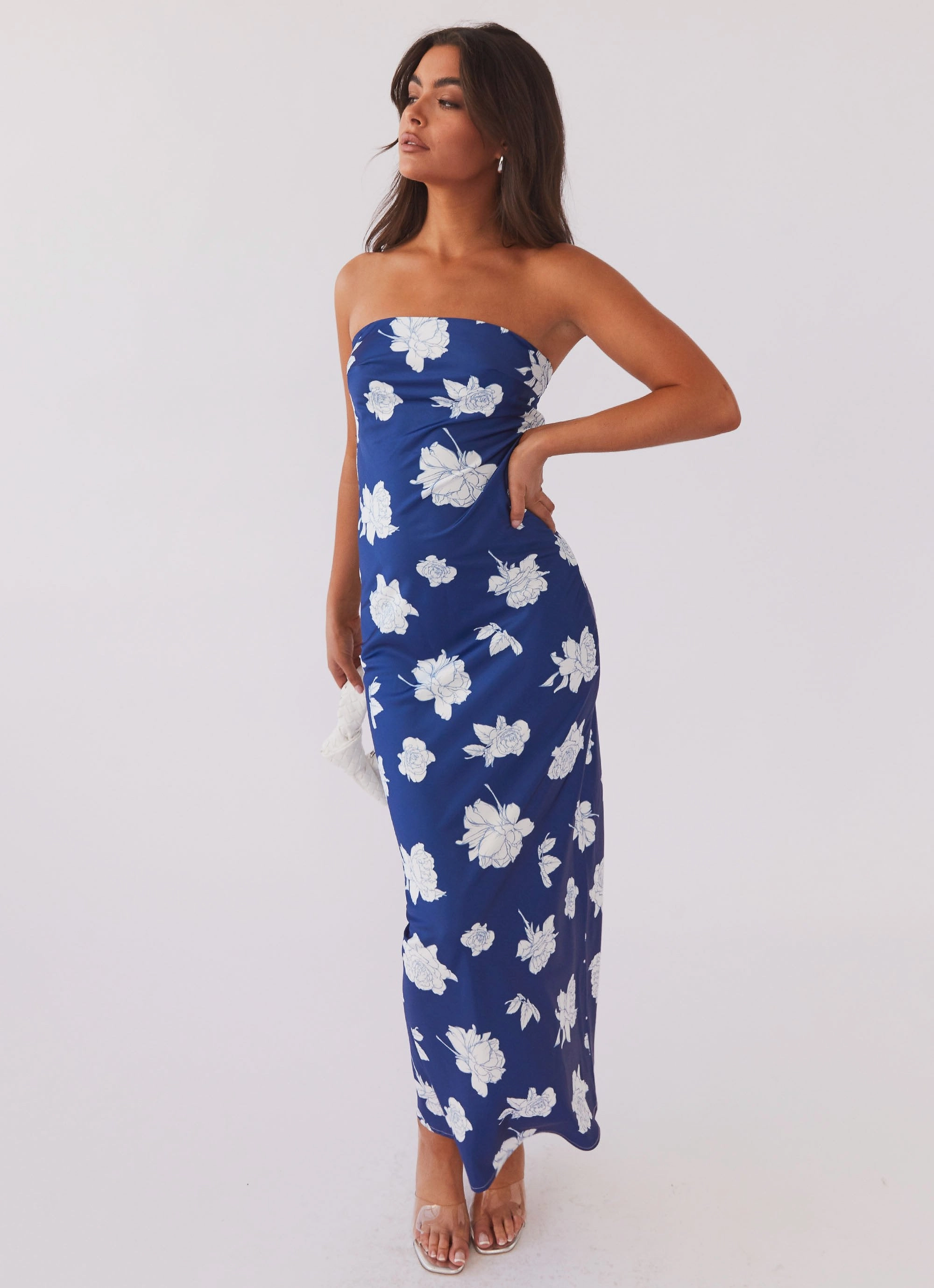 Side Slit What I Want Maxi Dress - Navy Flora