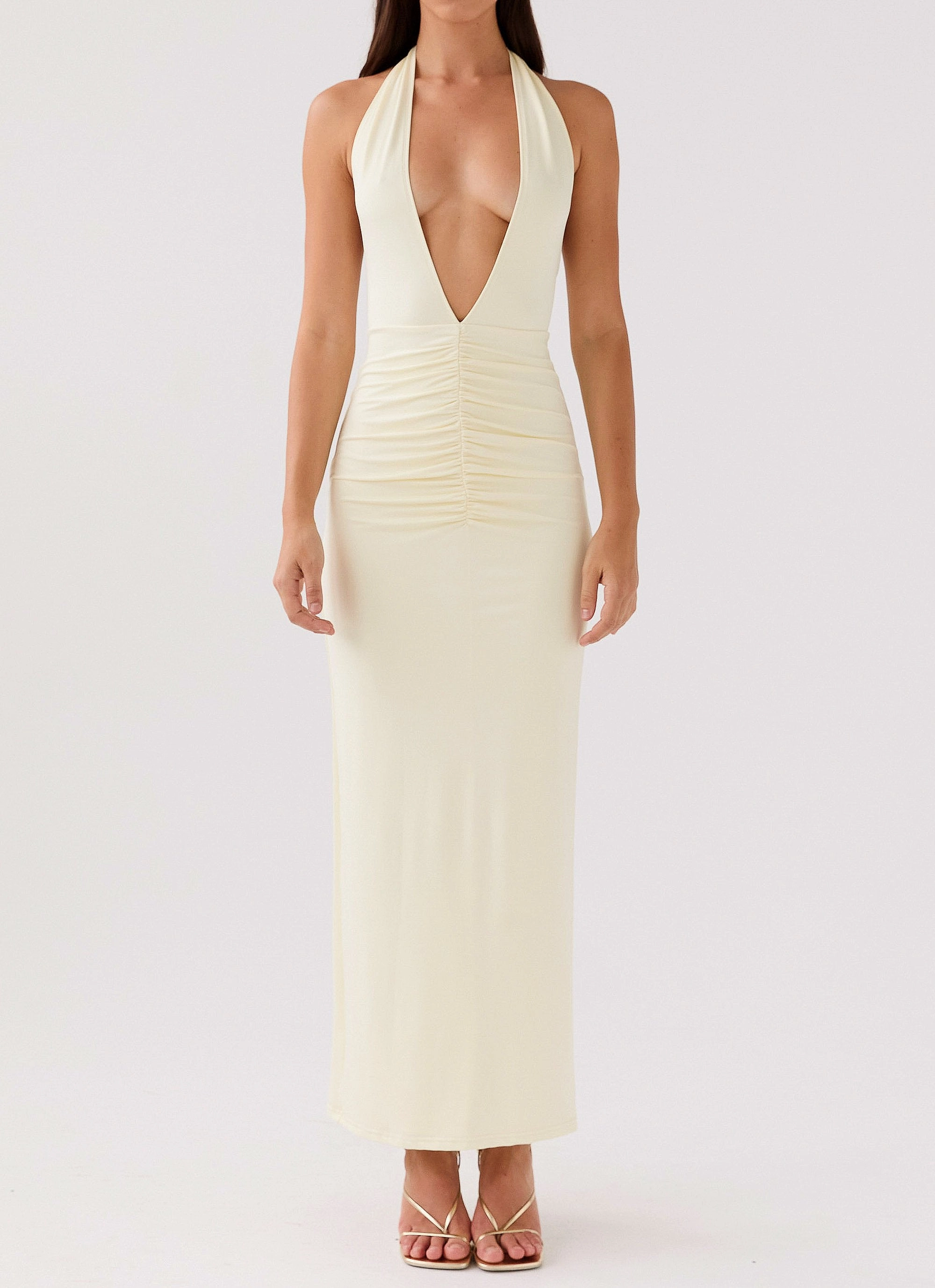 Whisked Away Halterneck Maxi Dress - Canary light layering