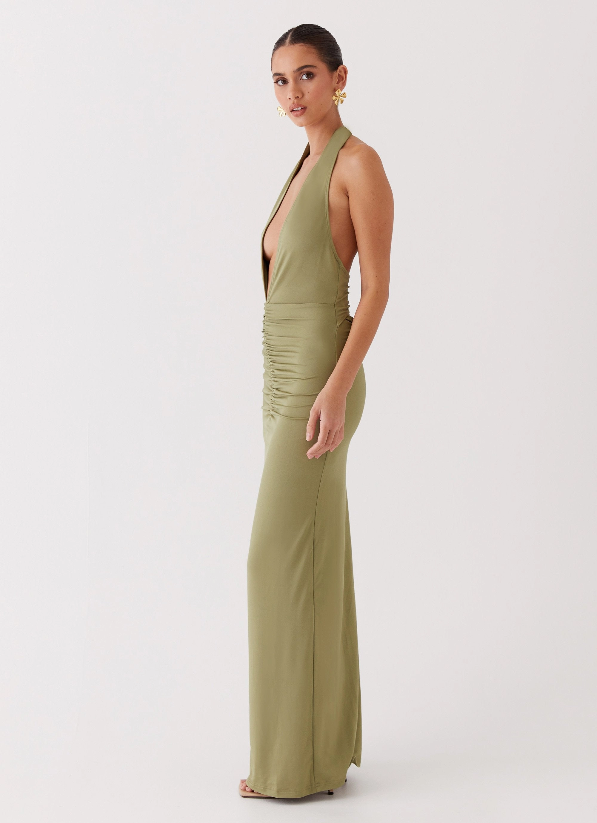 Whisked Away Halterneck Maxi Dress - Olive Workwear Basic essential