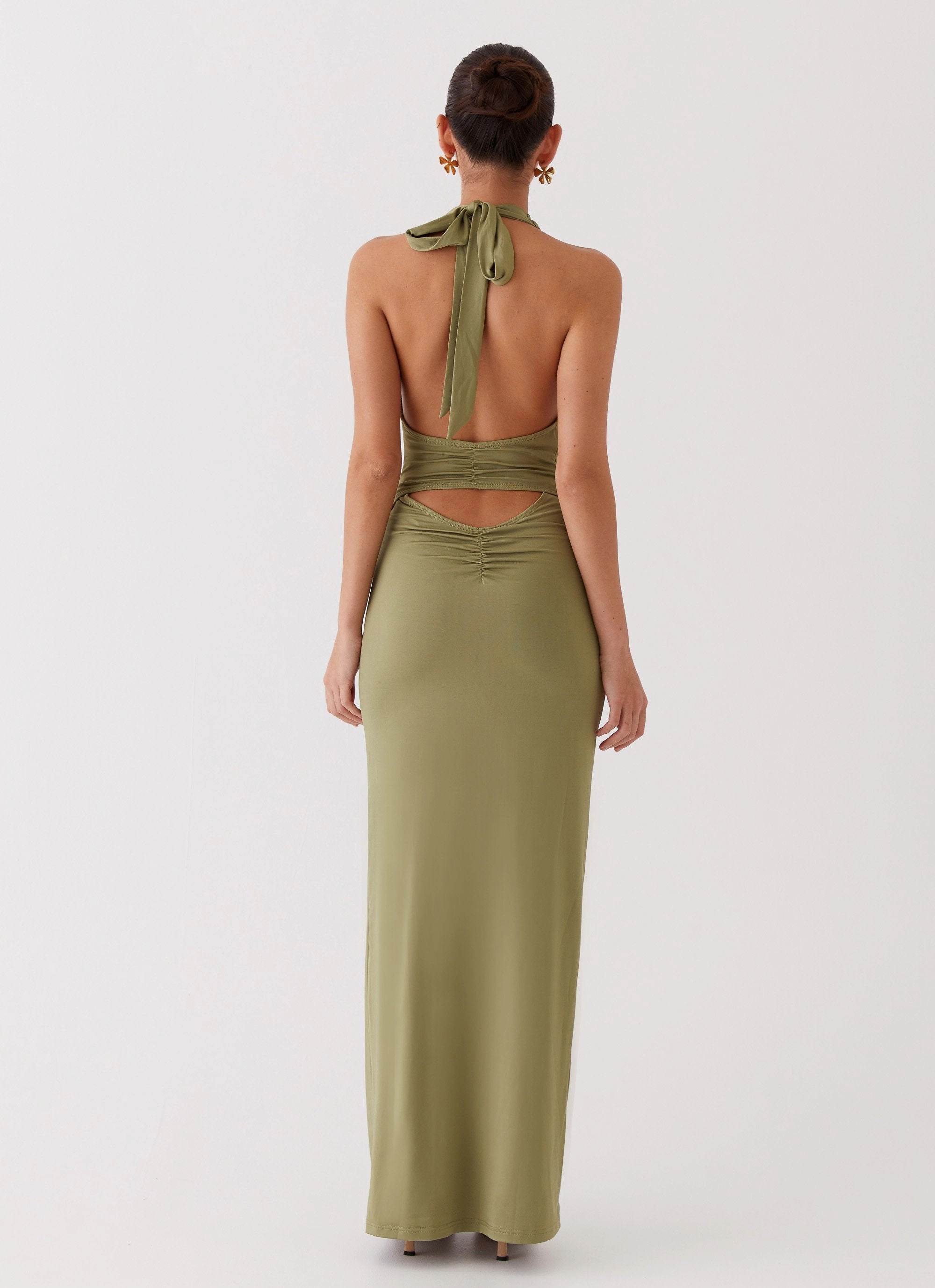 Chic Energy Whisked Away Halterneck Maxi Dress - Olive