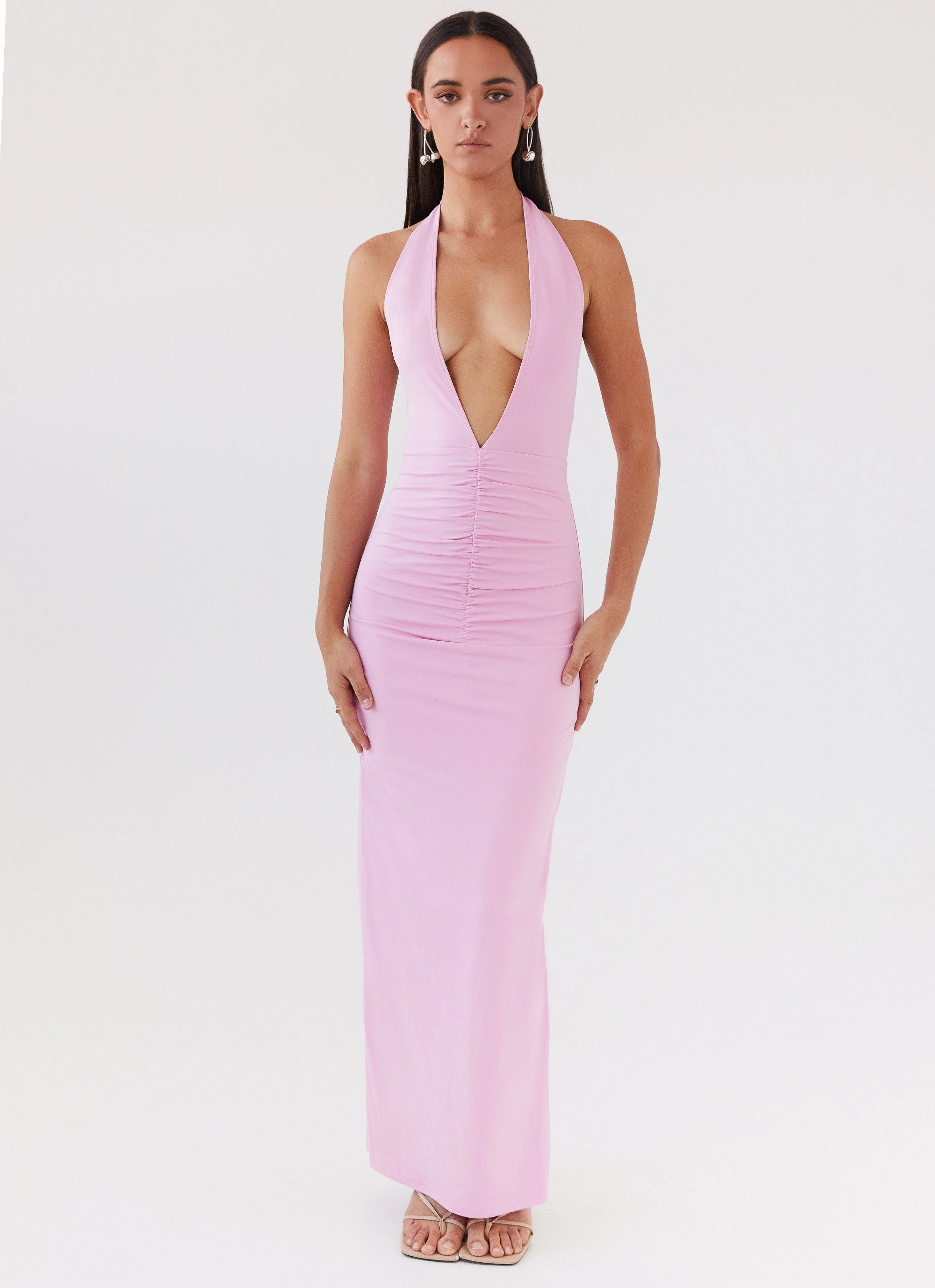 Whisked Away Halterneck Maxi Dress - Pink velvet feel