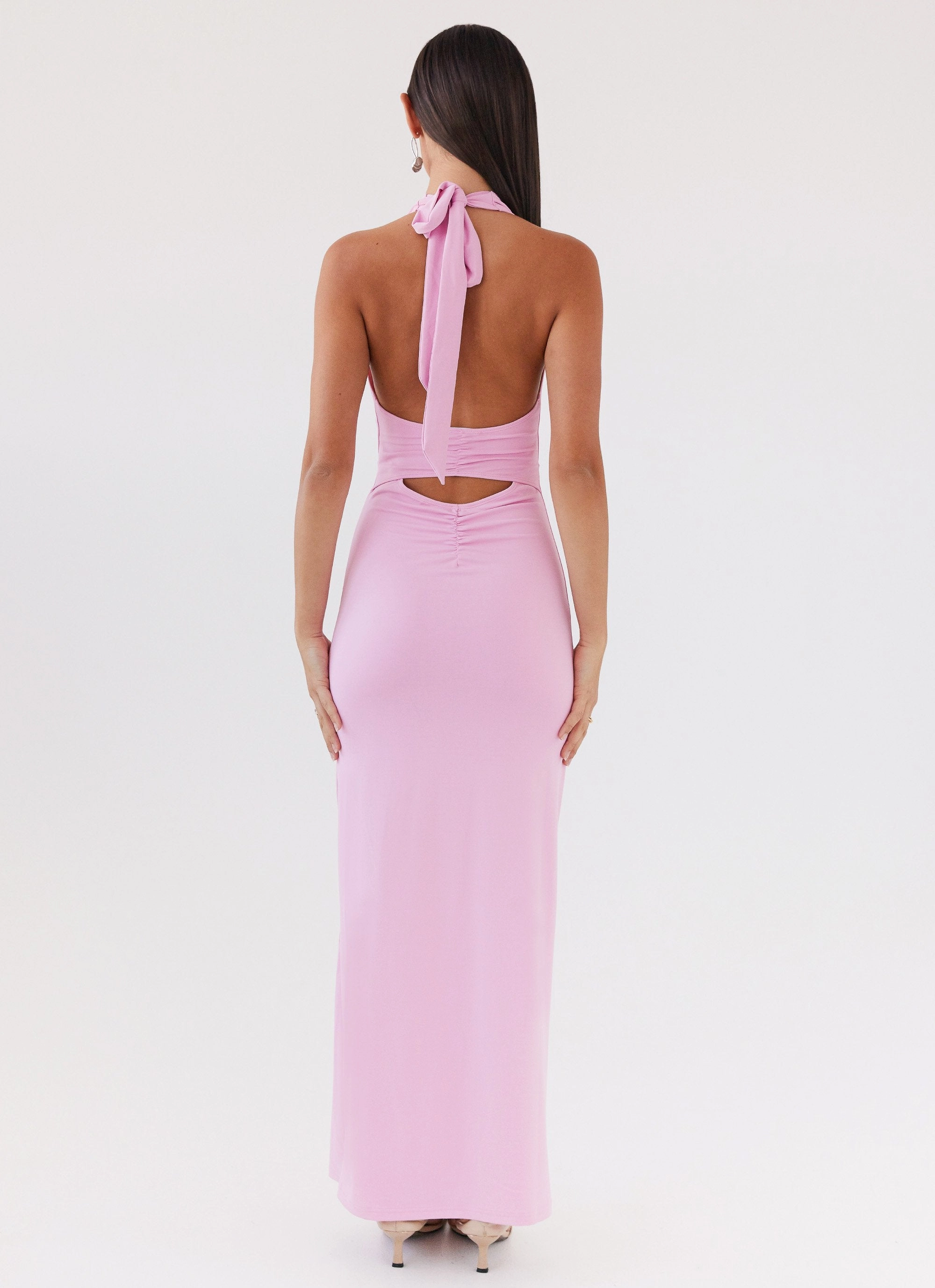 Linen Soft Whisked Away Halterneck Maxi Dress - Pink