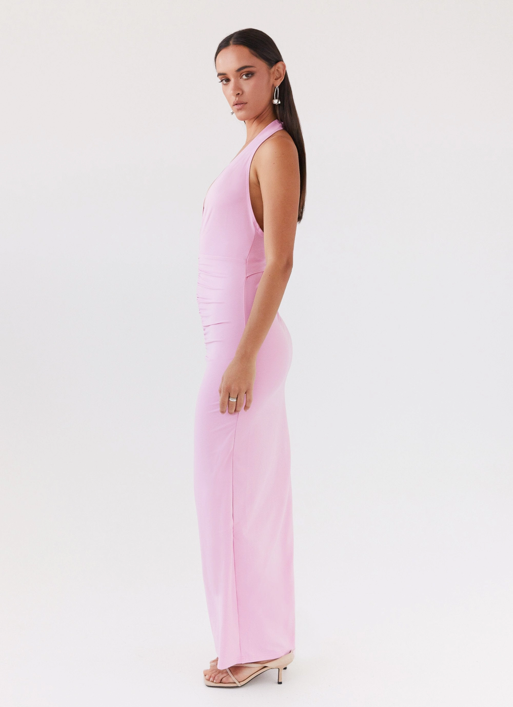 Soft Volume Whisked Away Halterneck Maxi Dress - Pink