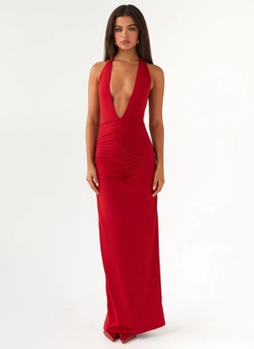Whisked Away Halterneck Maxi Dress - Red Romance Soul Elegant Piece