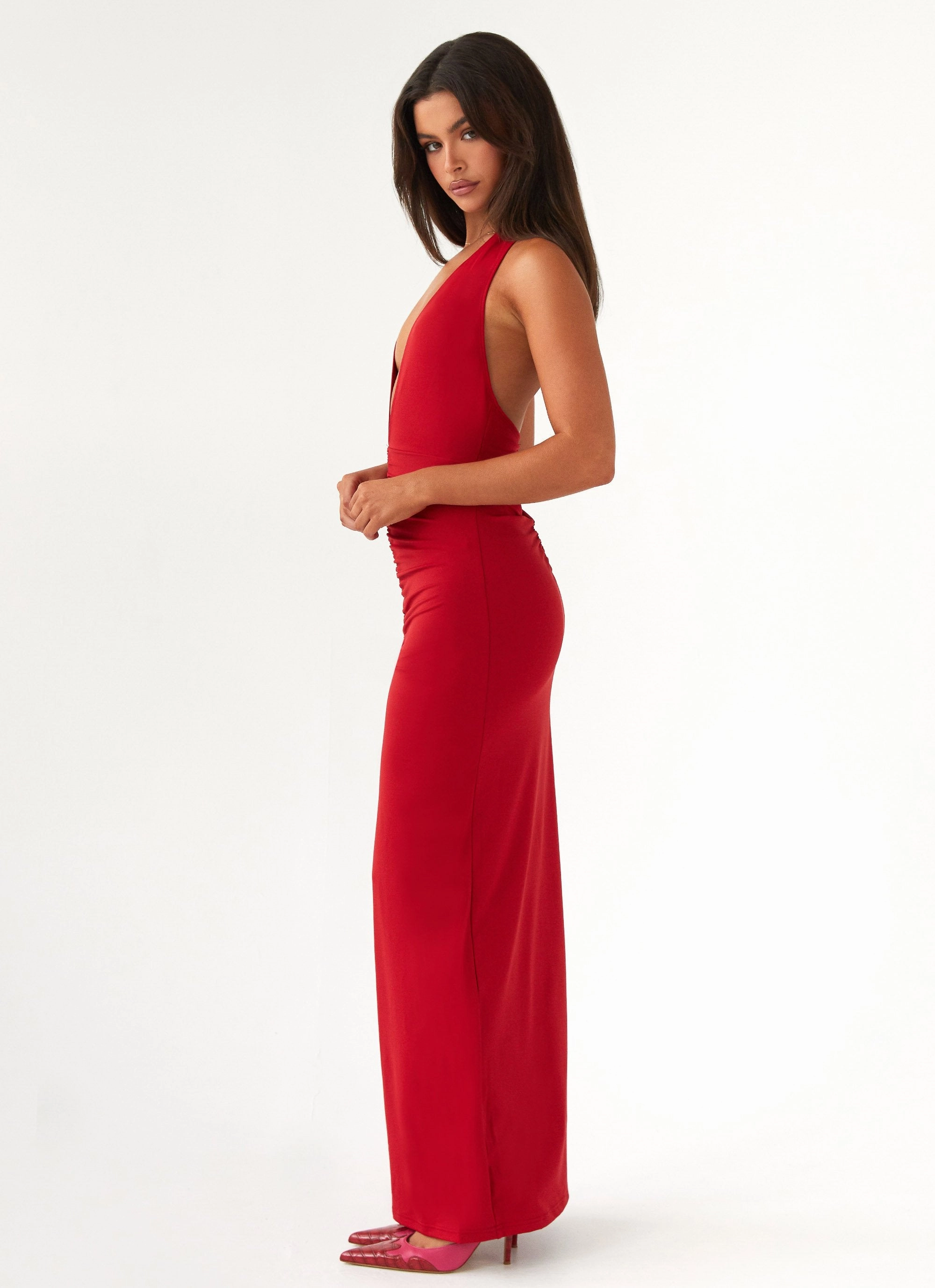 Whisked Away Halterneck Maxi Dress - Red Relax Cut