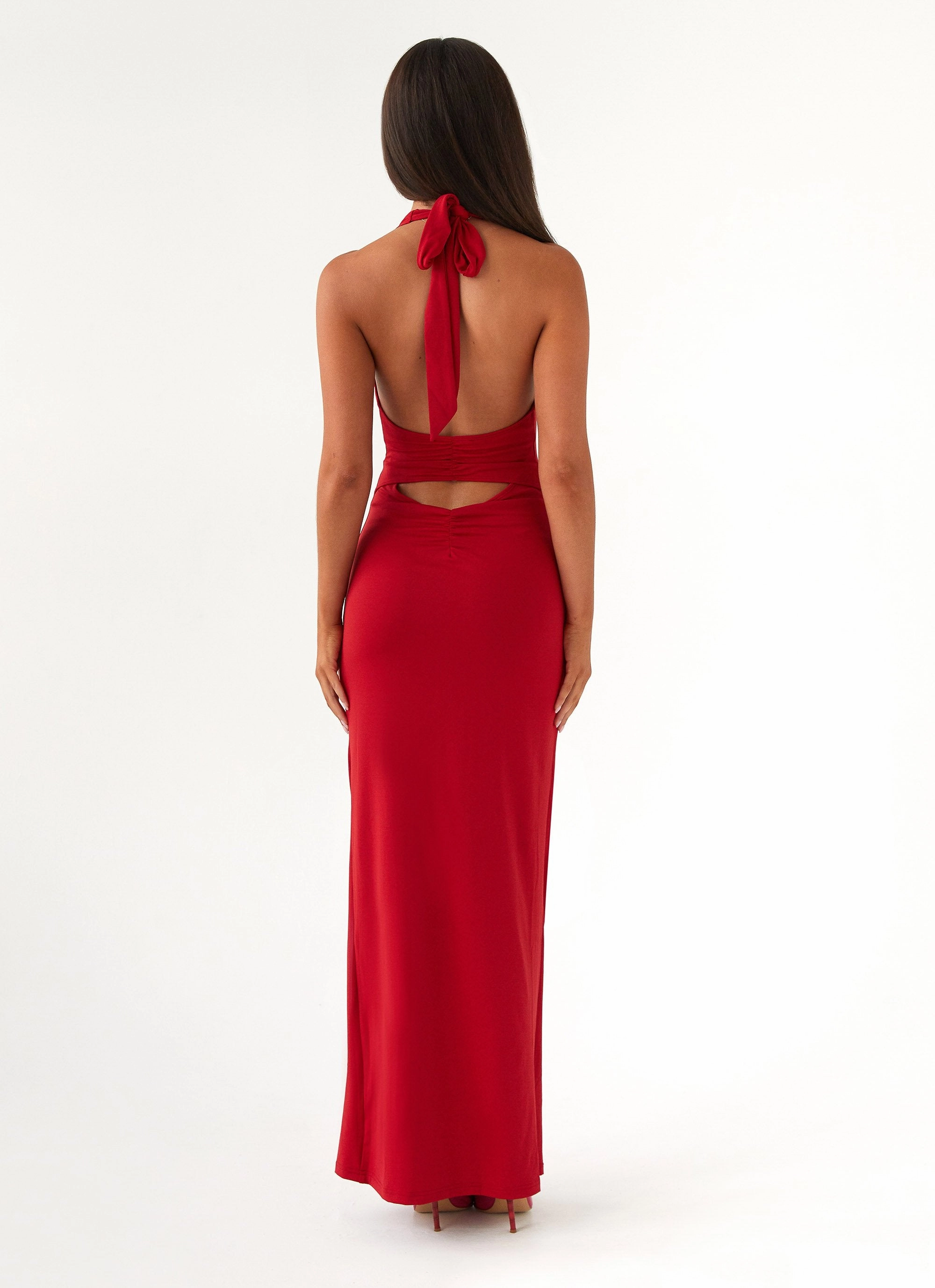 Structured Fit Whisked Away Halterneck Maxi Dress - Red