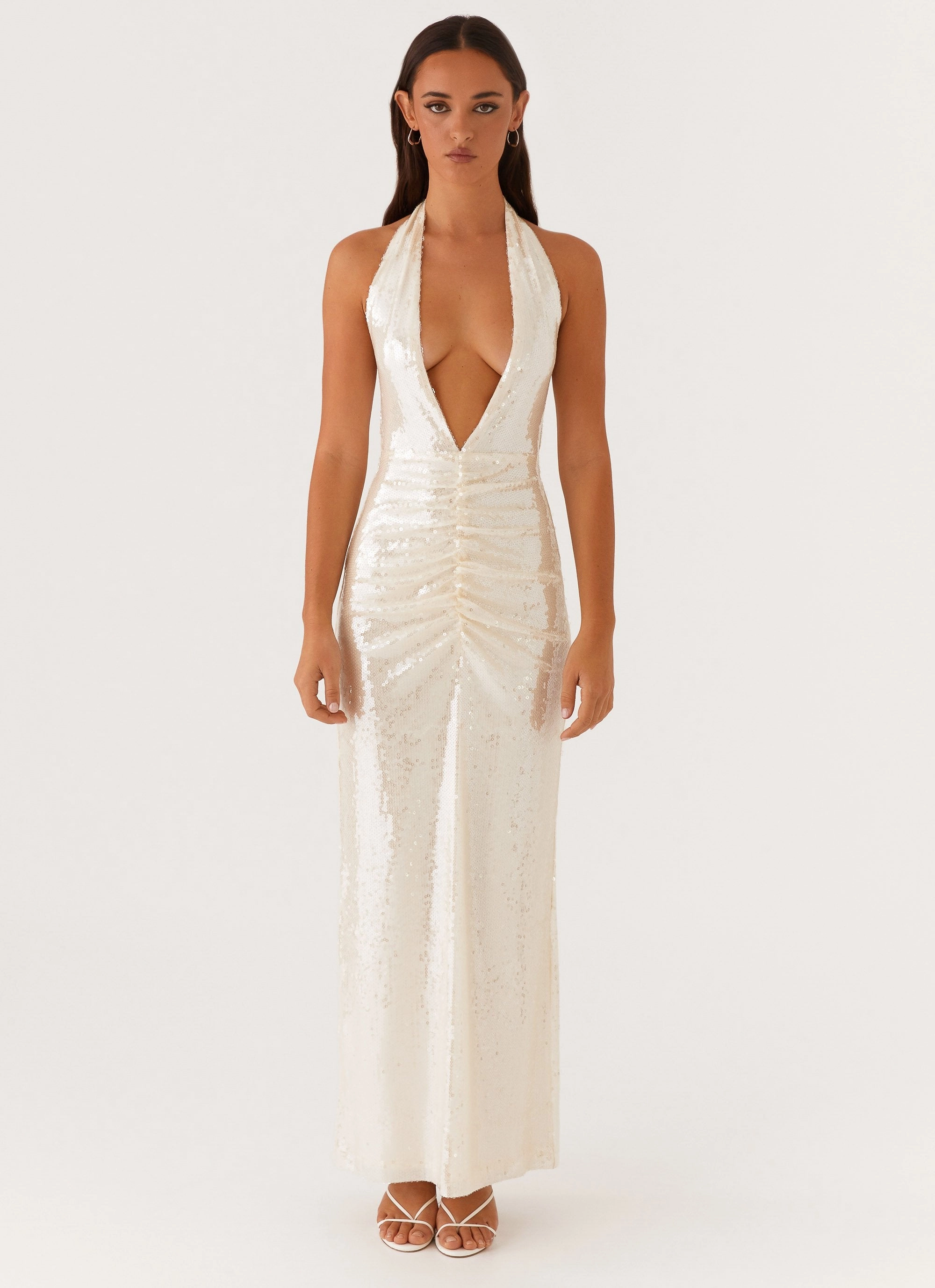 Whisked Away Halterneck Maxi Dress - White Smooth Lines