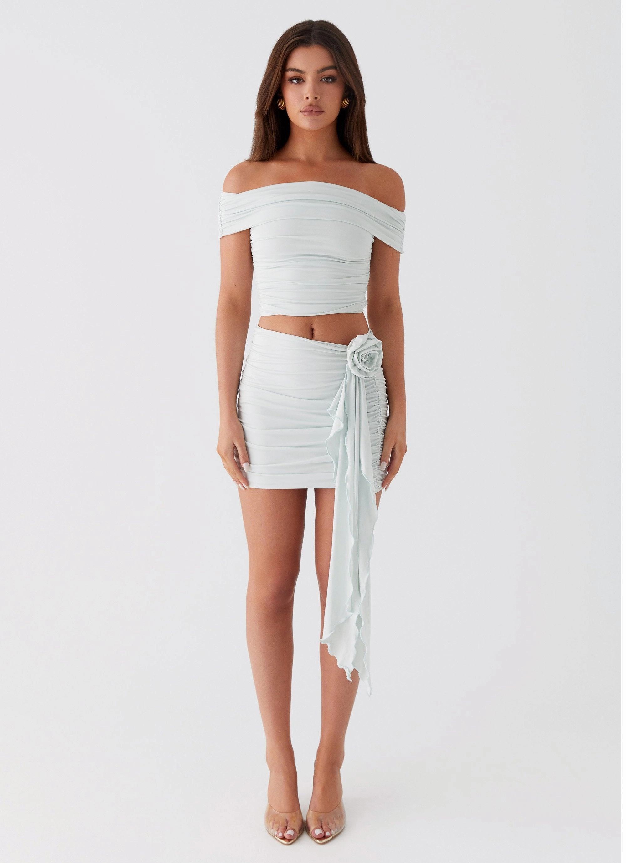 Whispering Rose Mini Skirt - Sage Flexible Knit