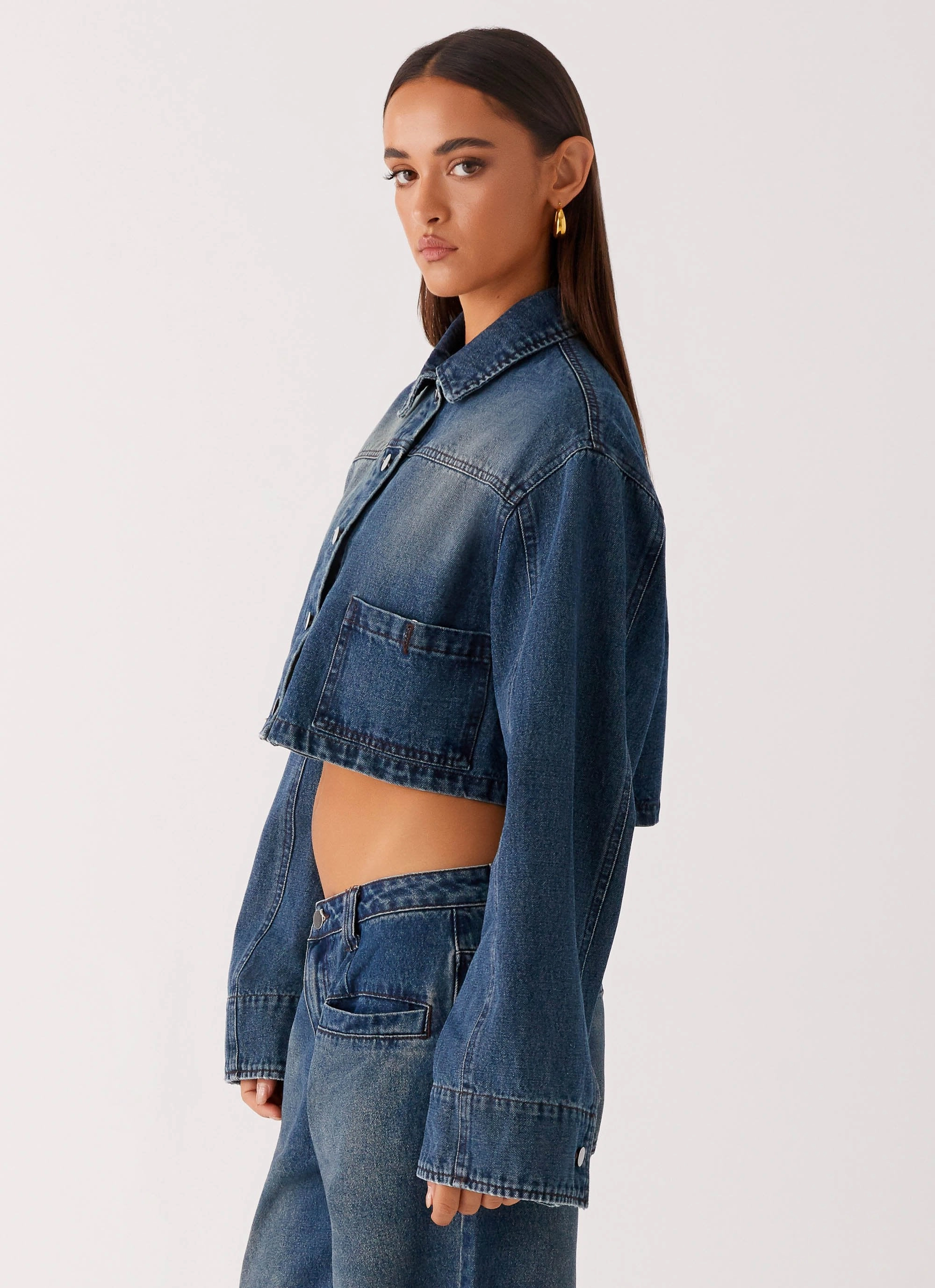 Joan Cropped Denim Jacket - Indigo Urban Hike Style Ventilated Back Panel