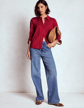Picot Trim Jersey Shirt-Crimson Red Friction Resistant Finish