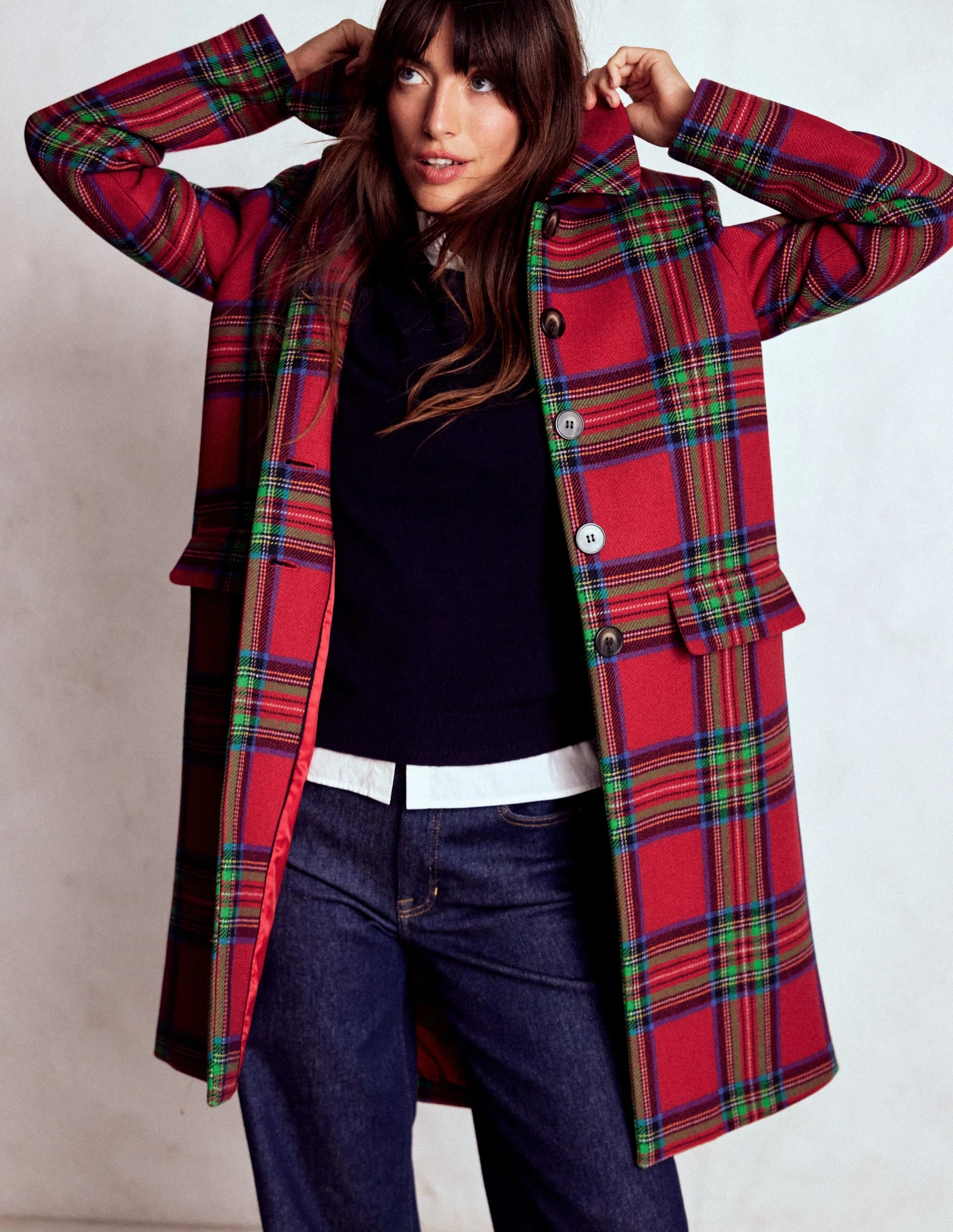 Edinburgh Swing Coat-Red, Blue and Green Check Classic Fit