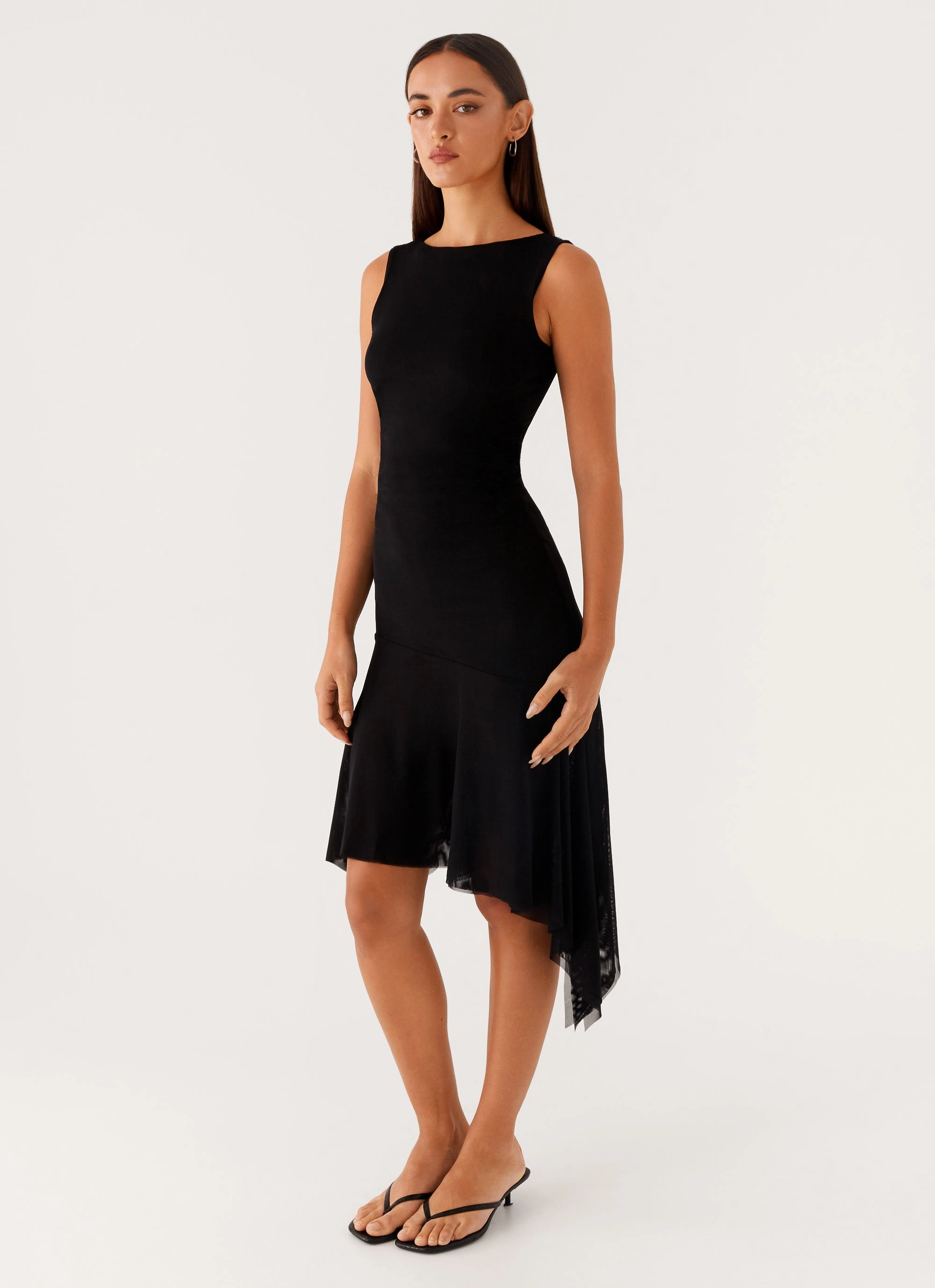 Winona Midi Dress - Black Subtle Elegance Lace Accent