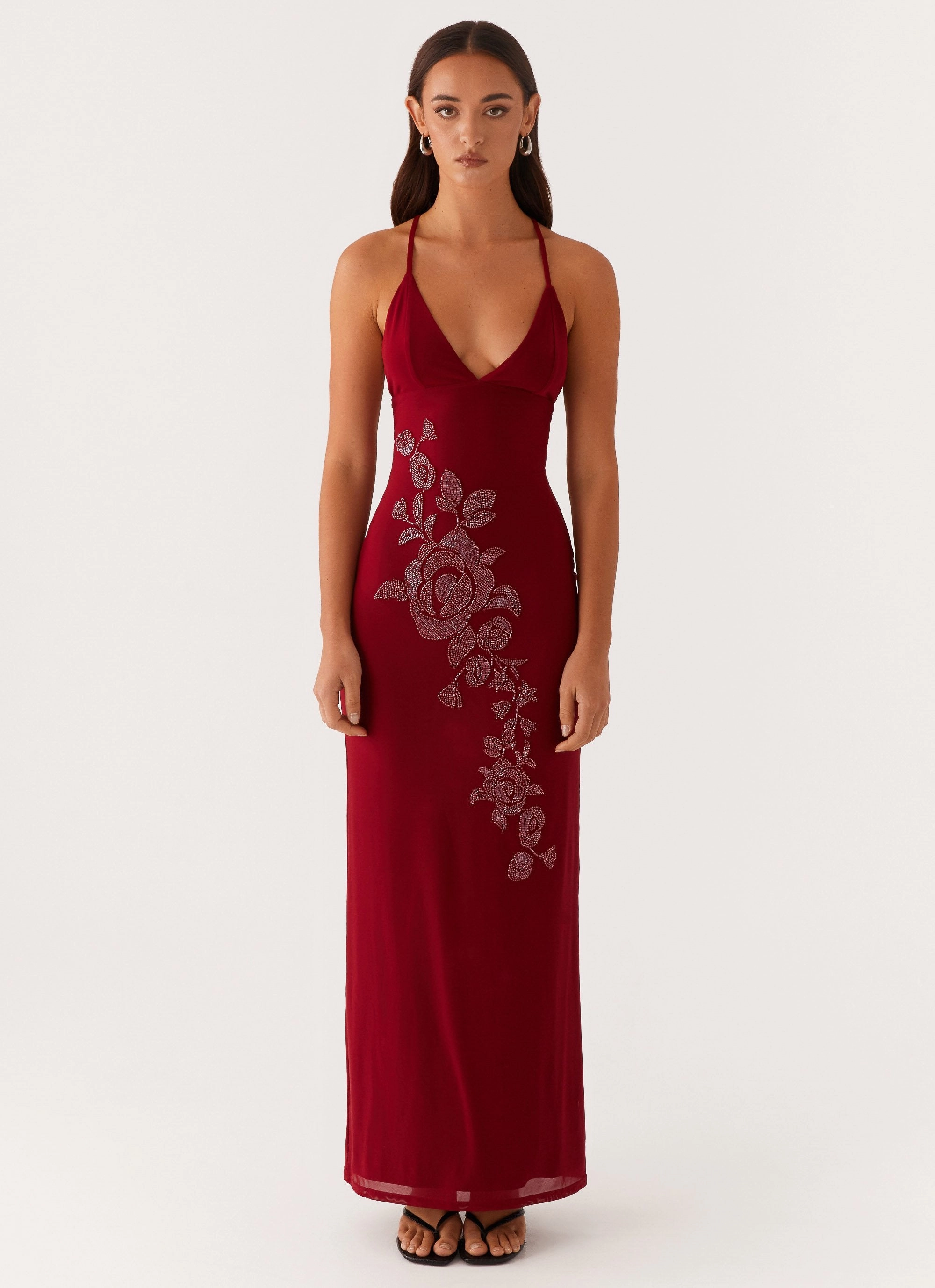 Casual Days Sister Charm Beki Beaded Mesh Maxi Dress - Deep Red