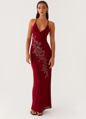 Beki Beaded Mesh Maxi Dress - Deep Red Lounge Comfort Urban Favorite