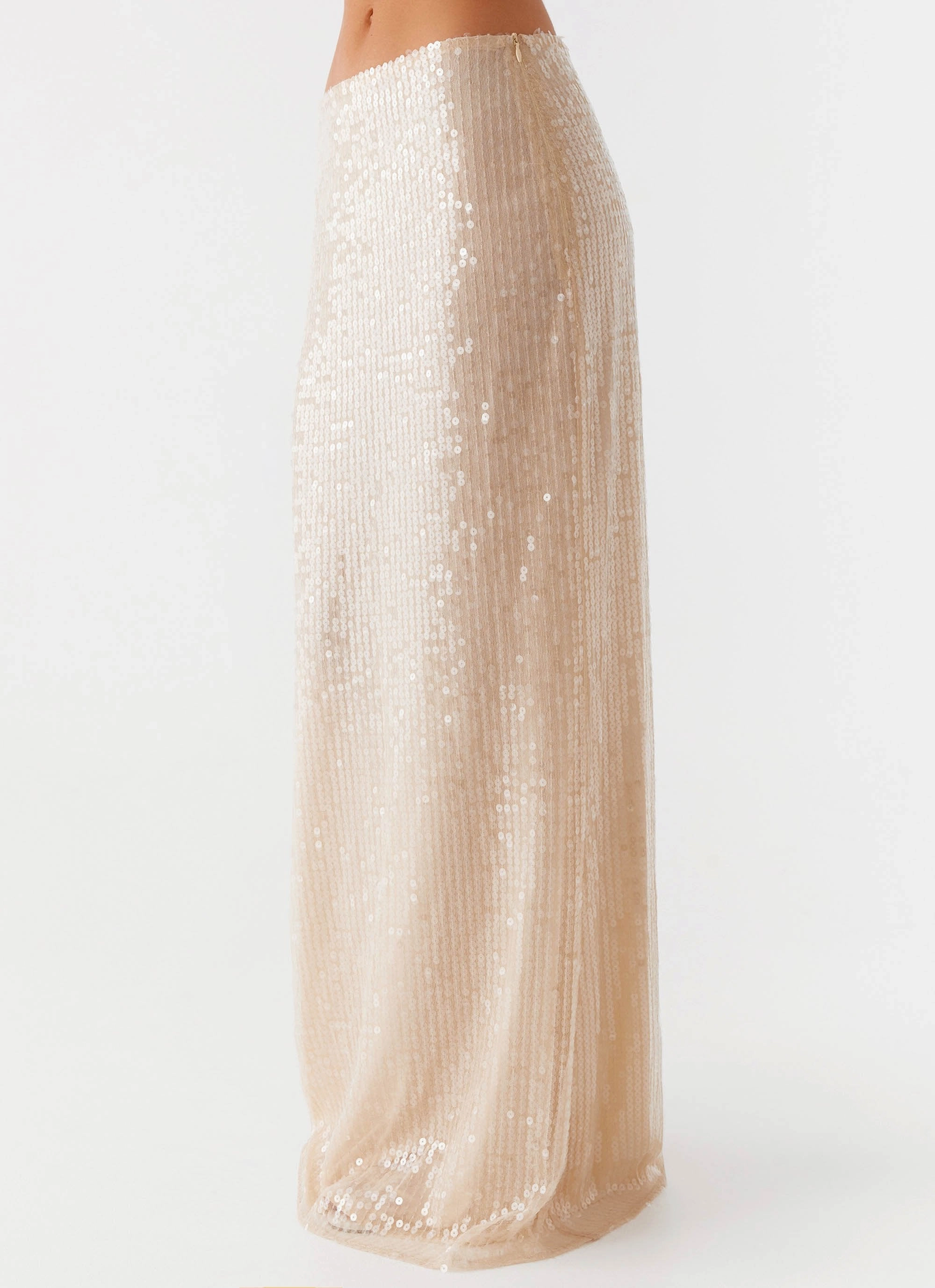Wisteria Low Rise Sequin Maxi Skirt - Champagne Fresh Detail