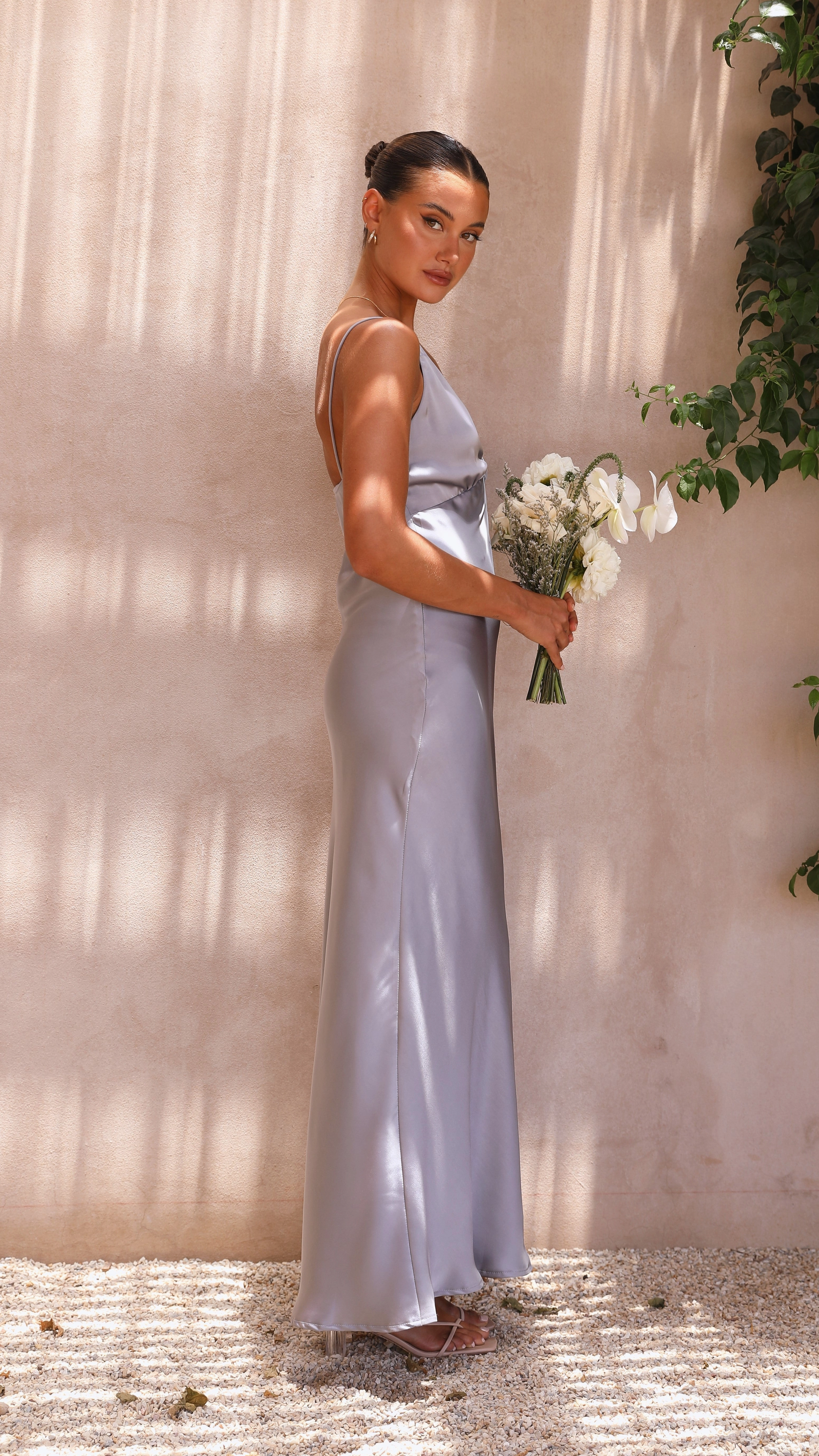 Ziah Maxi Dress - Steel Blue Soft Air Romantic Style