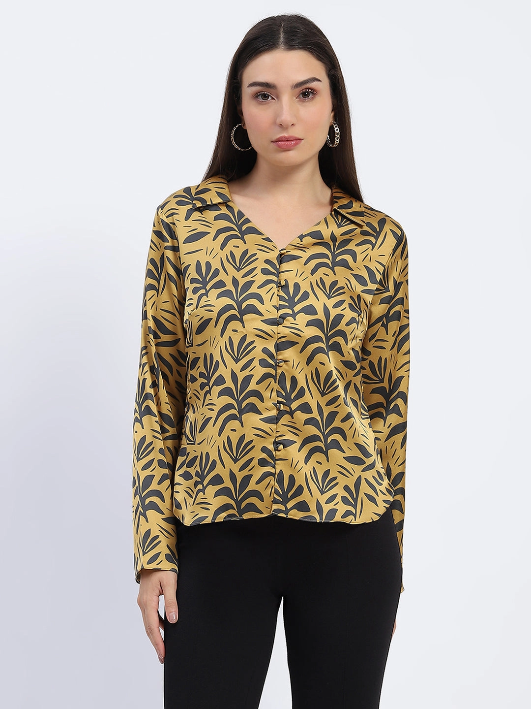 Spring Trend Madame Golden Leaf Print Shirt