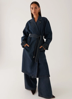 Yosemite Oversized Trench Coat - Blue AdjustableHem