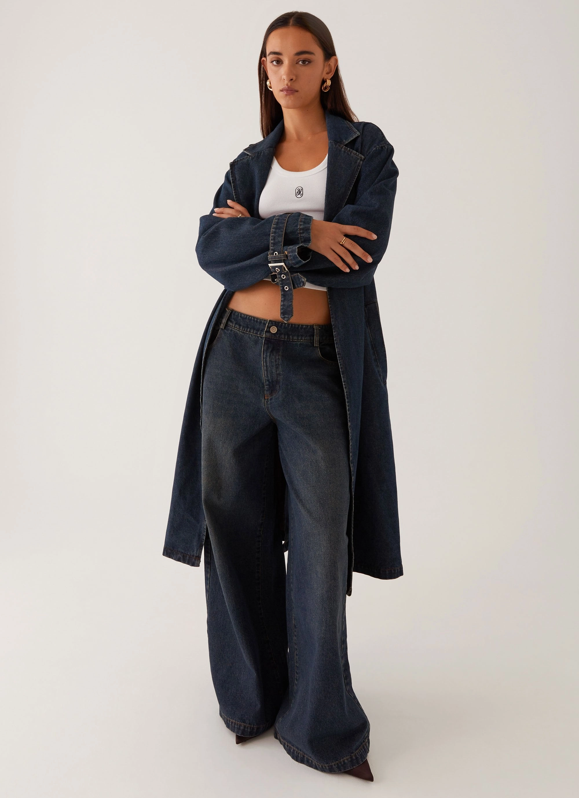 Multi Pocket Utility Yosemite Oversized Trench Coat - Blue