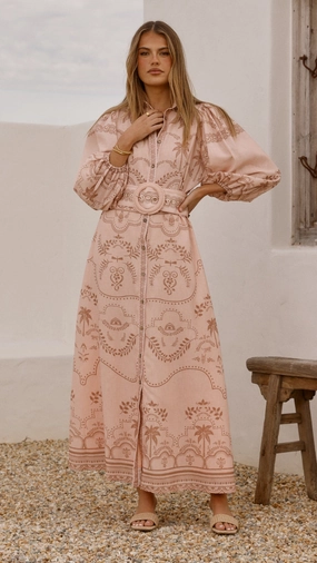 Xander Long Sleeve Maxi Dress - Blush Flap-Detail
