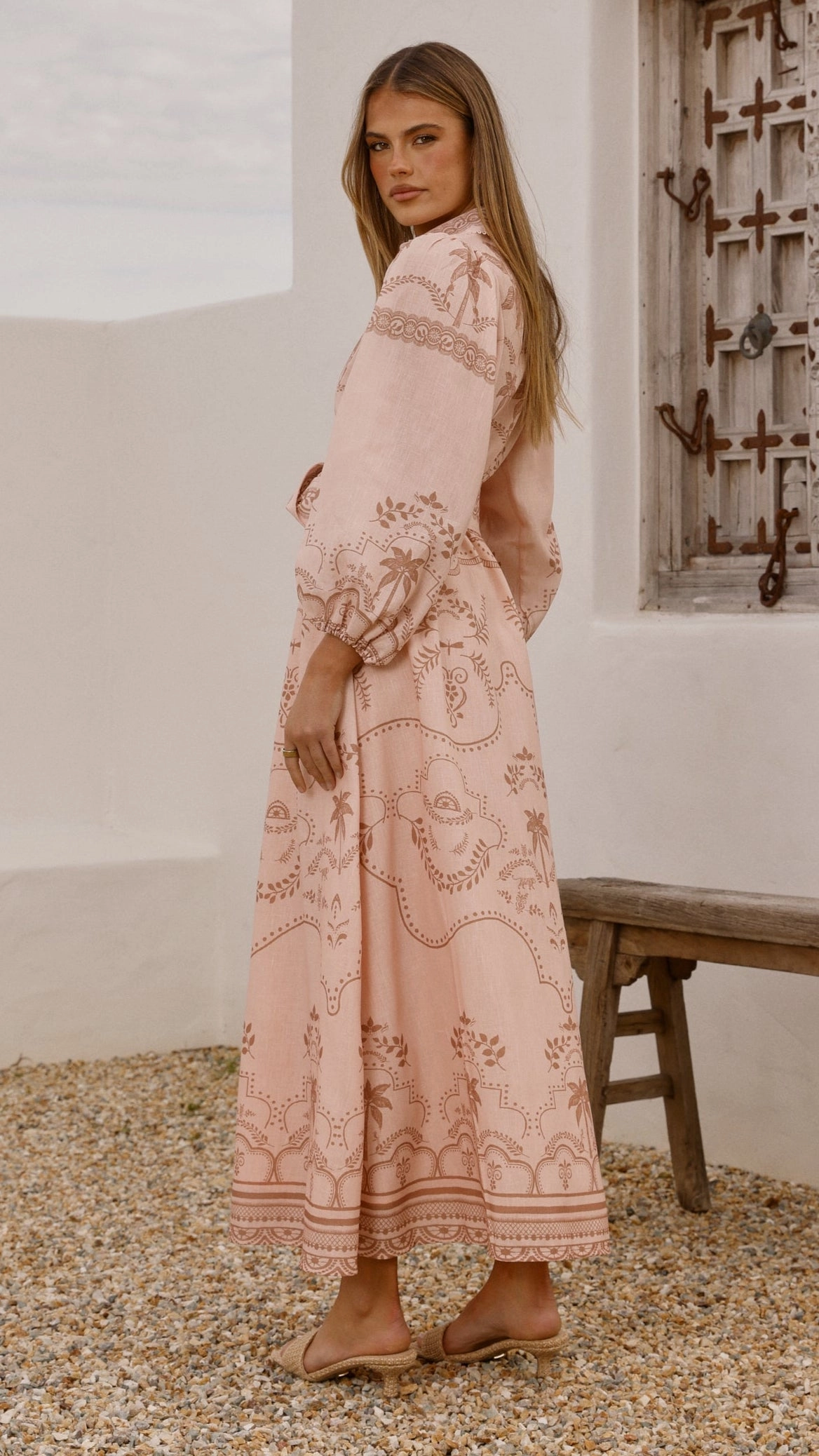 Xander Long Sleeve Maxi Dress - Blush Sleek Draping Applique-Detail