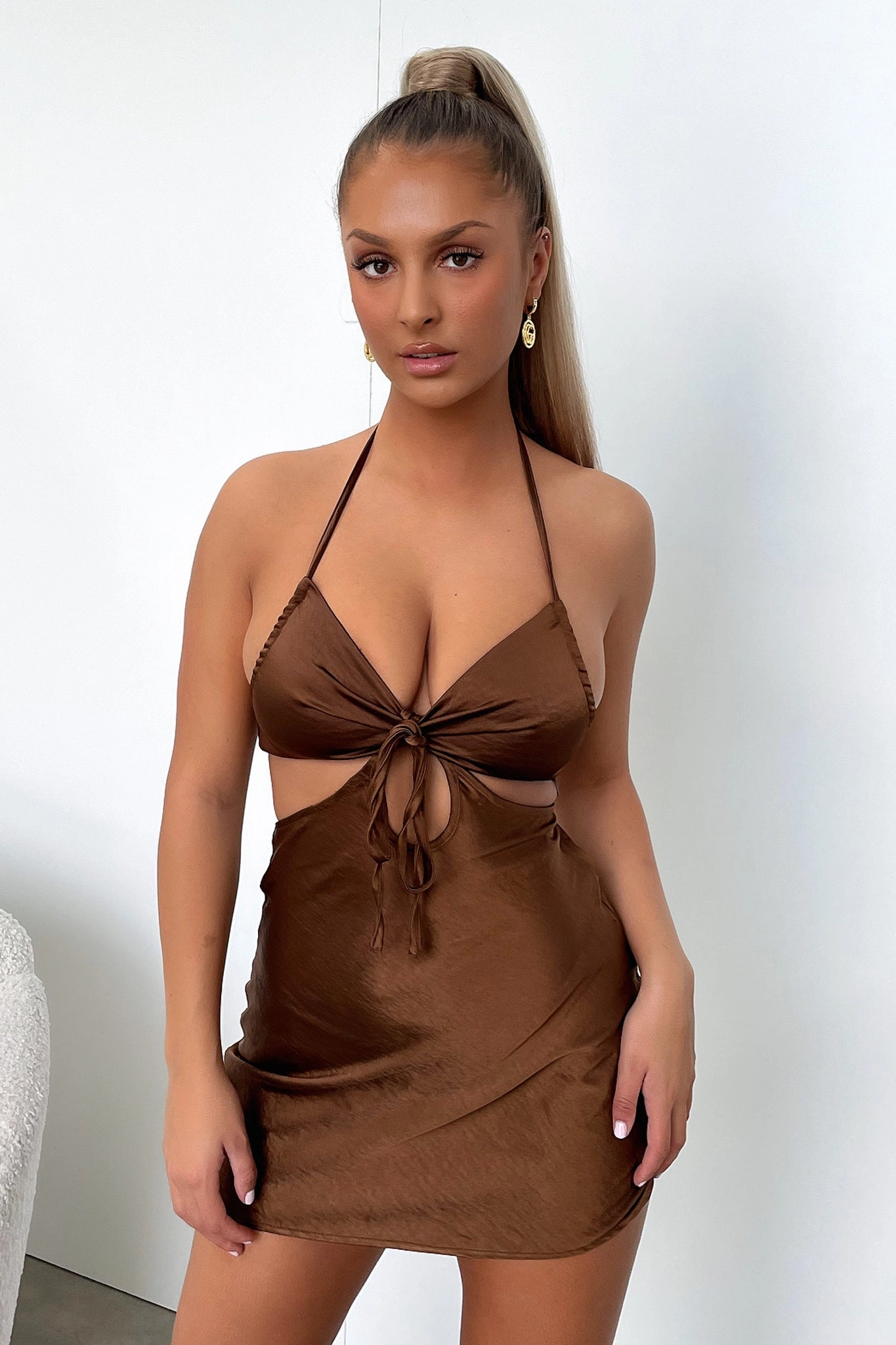 Xanthia Dress - Brown Subtle Finish Matte-finish