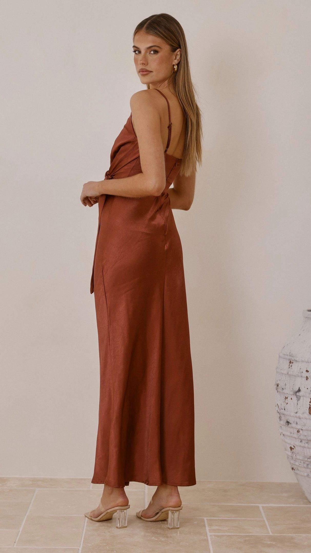 Yasmeen Tie Front Maxi Dress - Rust Simple Form