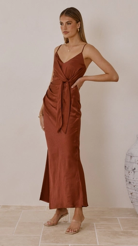 Relax Style Yasmeen Tie Front Maxi Dress - Rust