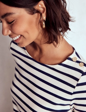 Chic Tee Button Mariner Breton-Ivory and Navy Stripe