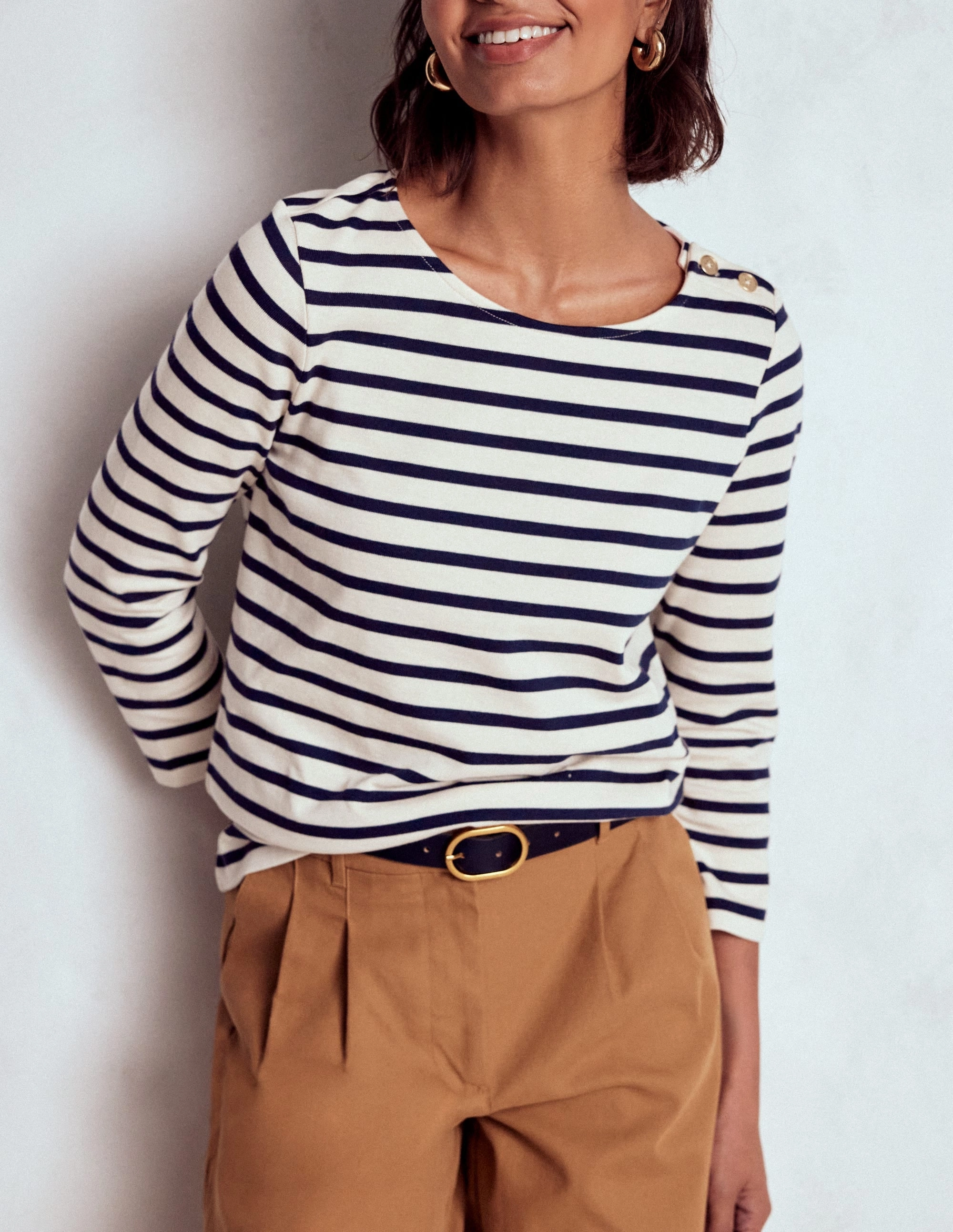 NoSlipGripperBand Button Mariner Breton-Ivory and Navy Stripe