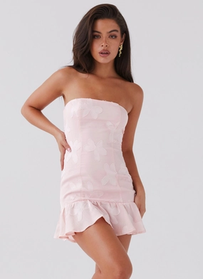 Layered Volume Young Heart Mini Dress - Pink Petal