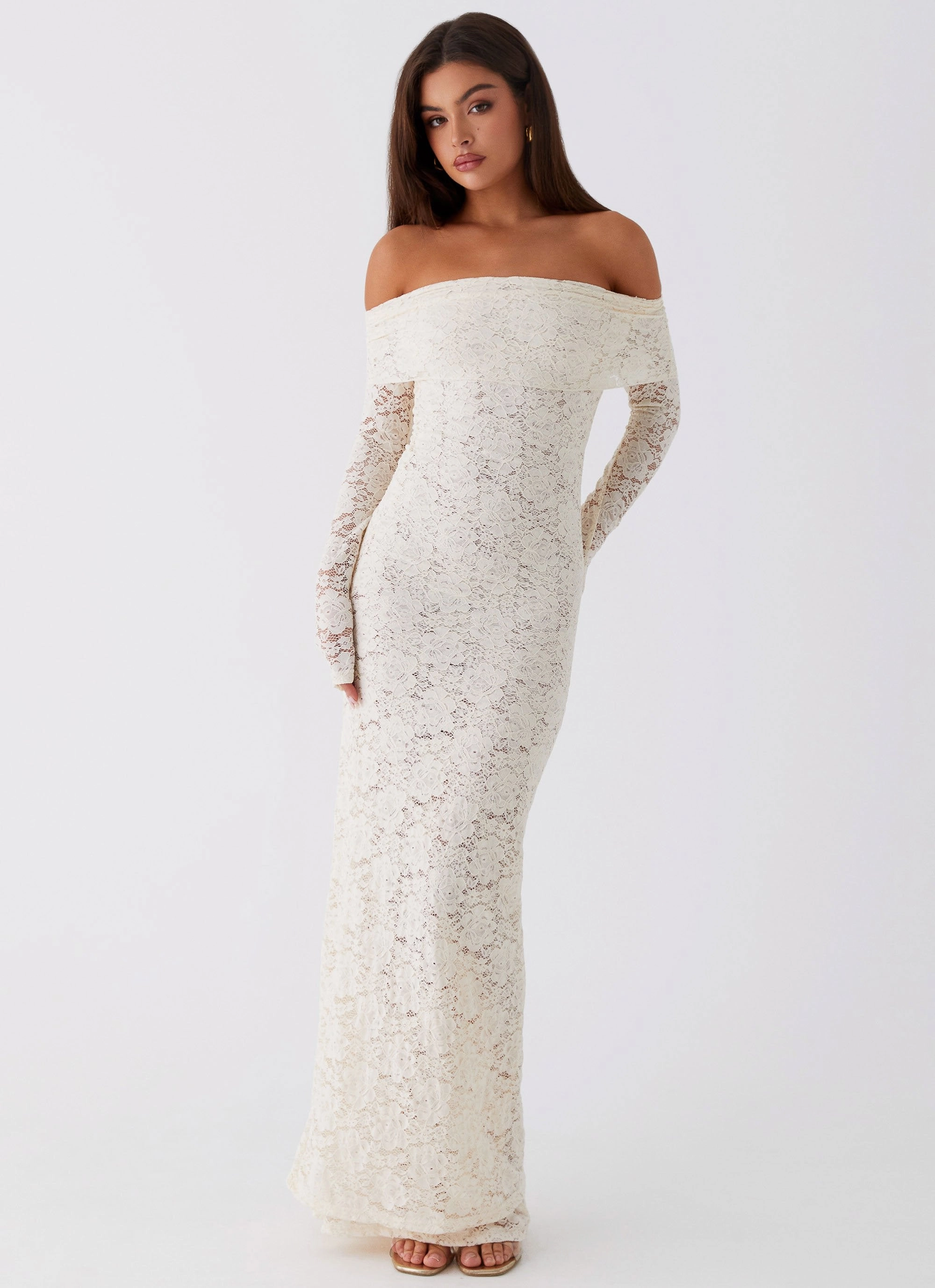 Yours Always Lace Maxi Dress - Ivory Frayed-Edge Button-Cuff